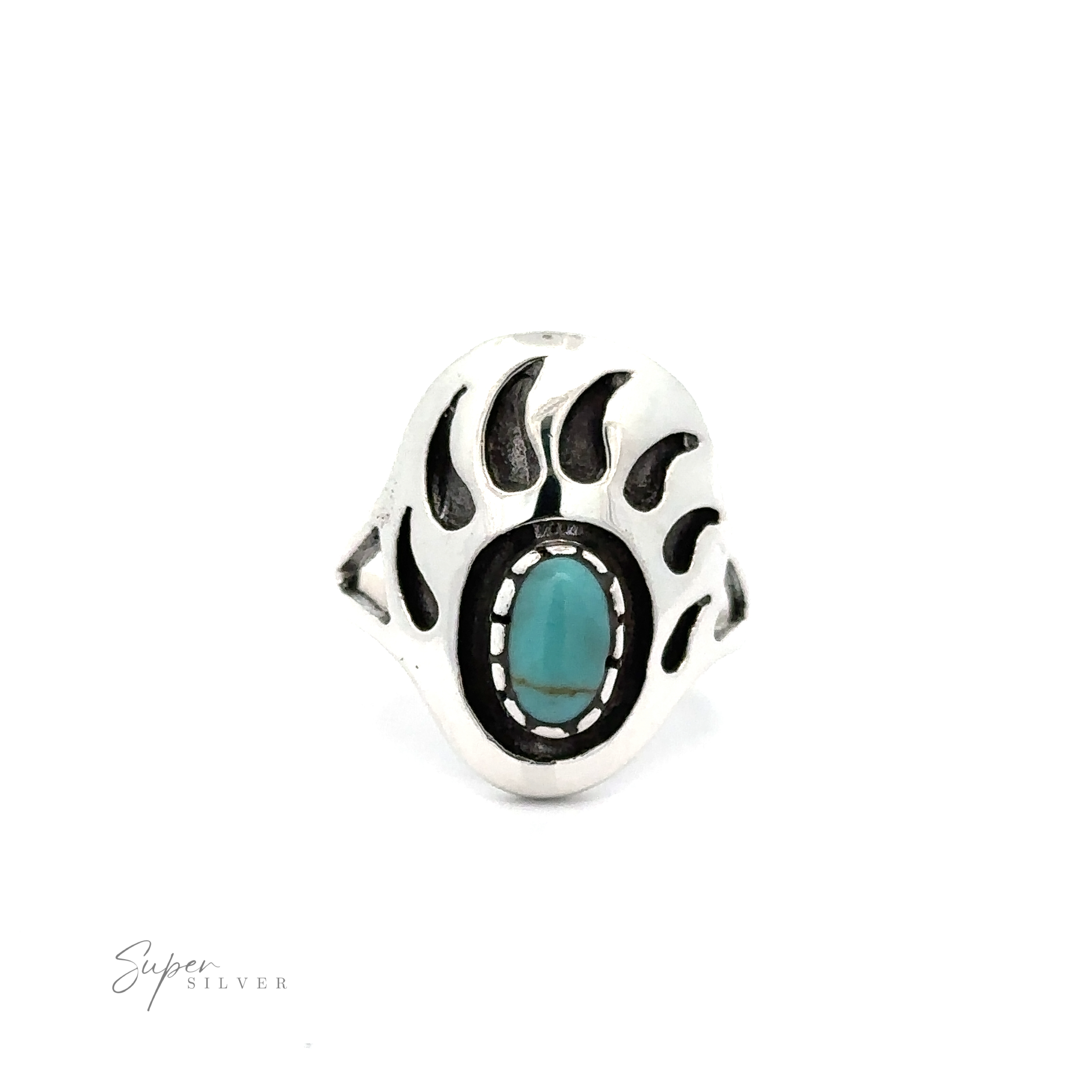 A Stone Bear Paw Ring with a silver Bear Paw design.
