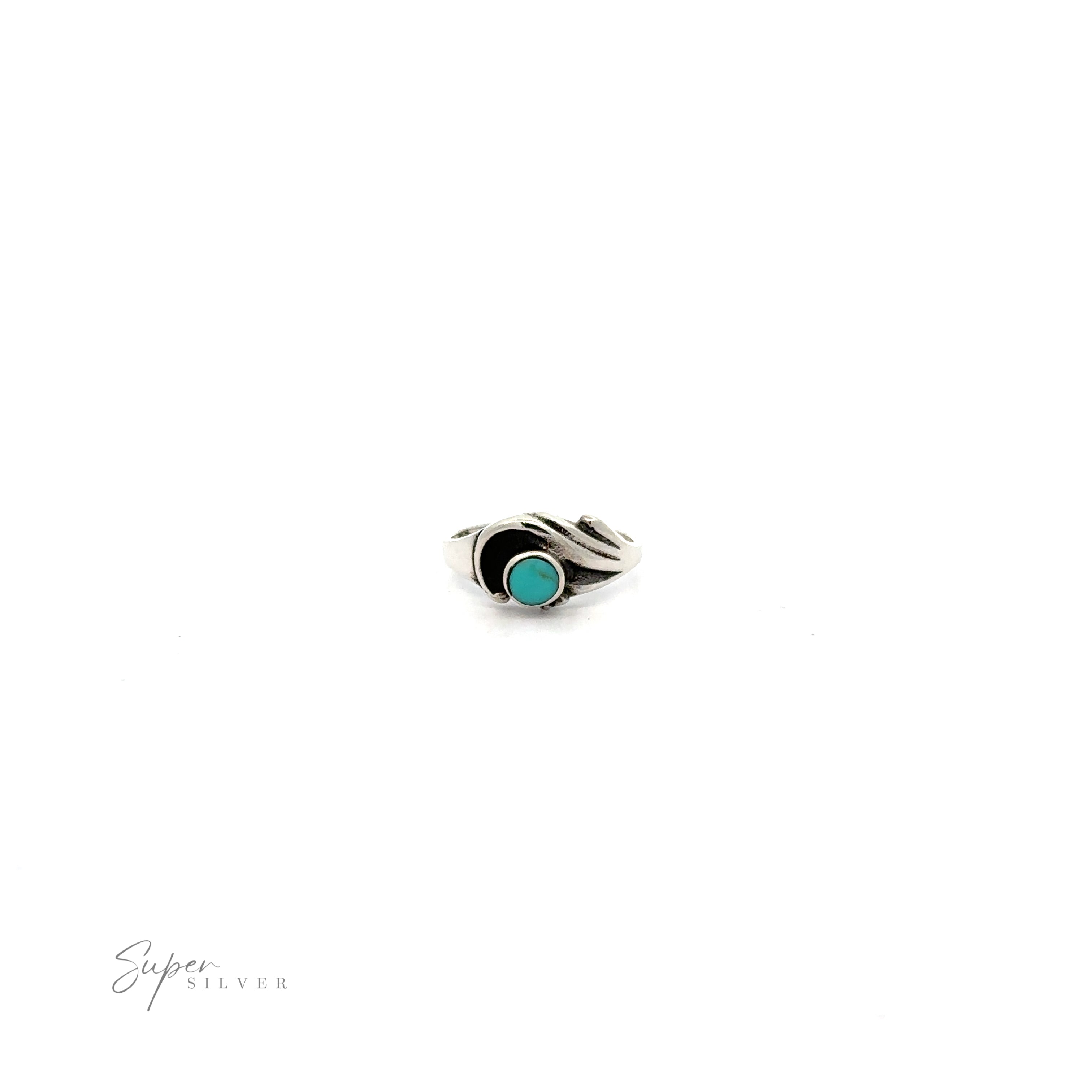 A sterling silver ring with a Turquoise Inlay Ring with Swirling Detail.
