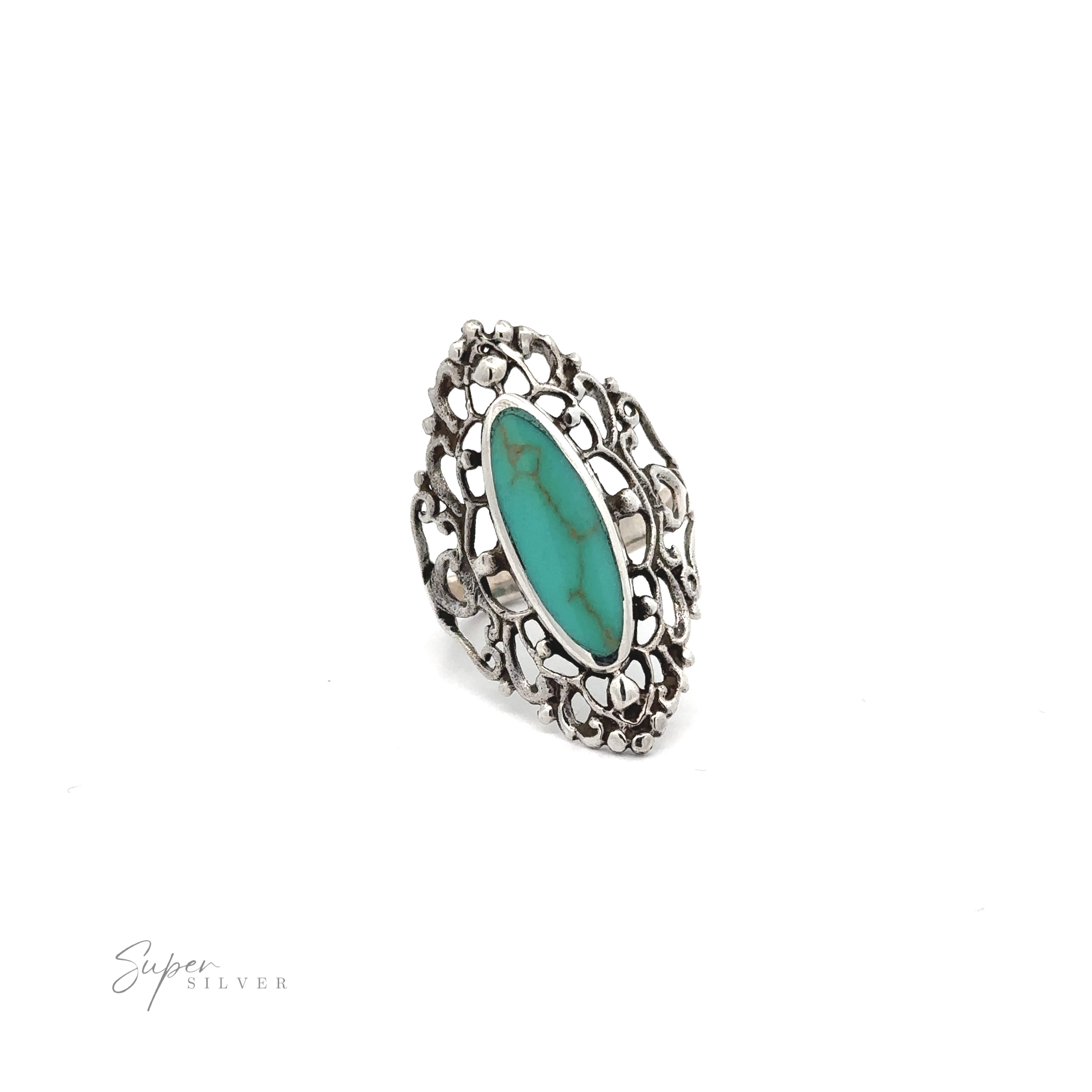 A Filigree Shield Ring with Inlaid Stones