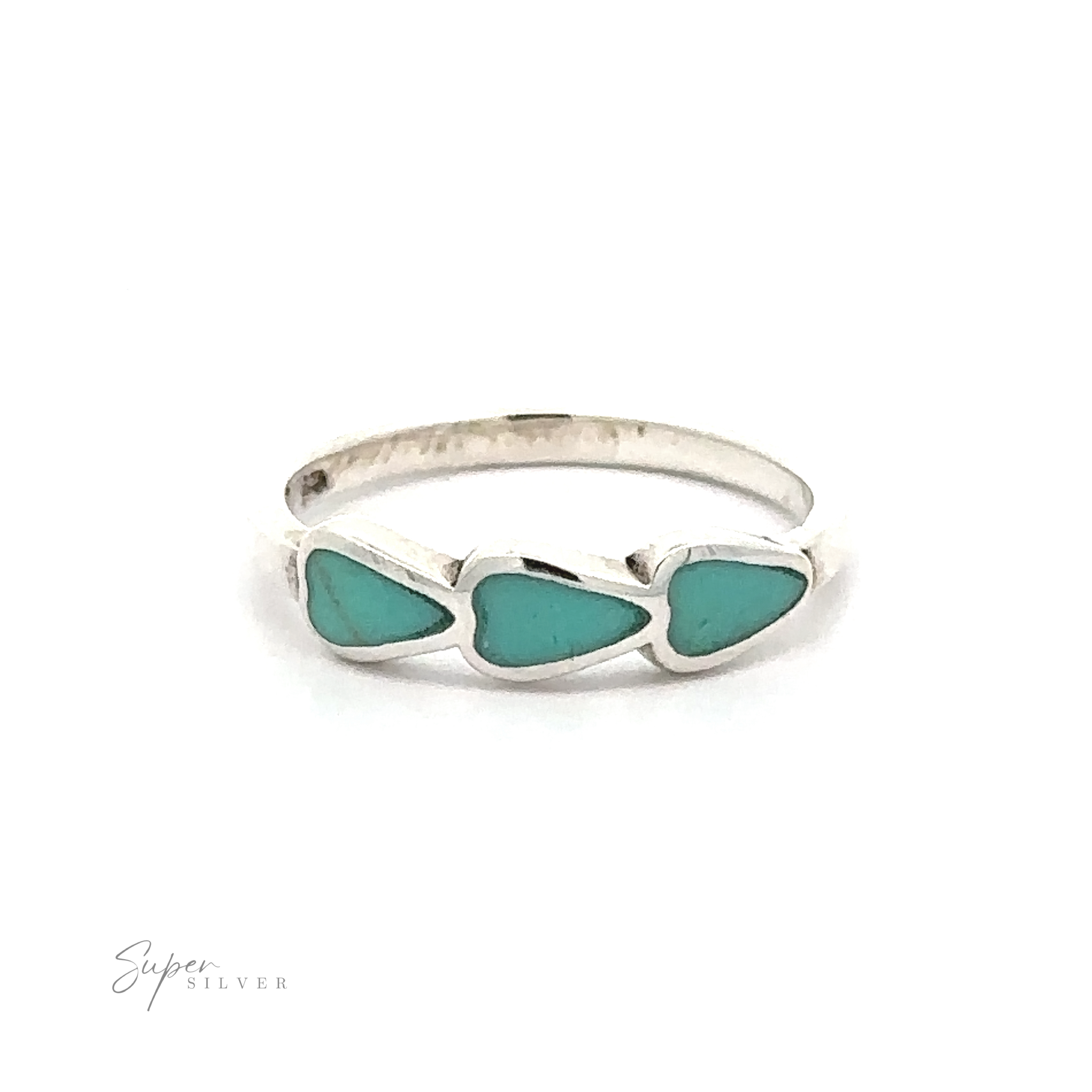 A Triple Heart Ring with Inlaid Stones.