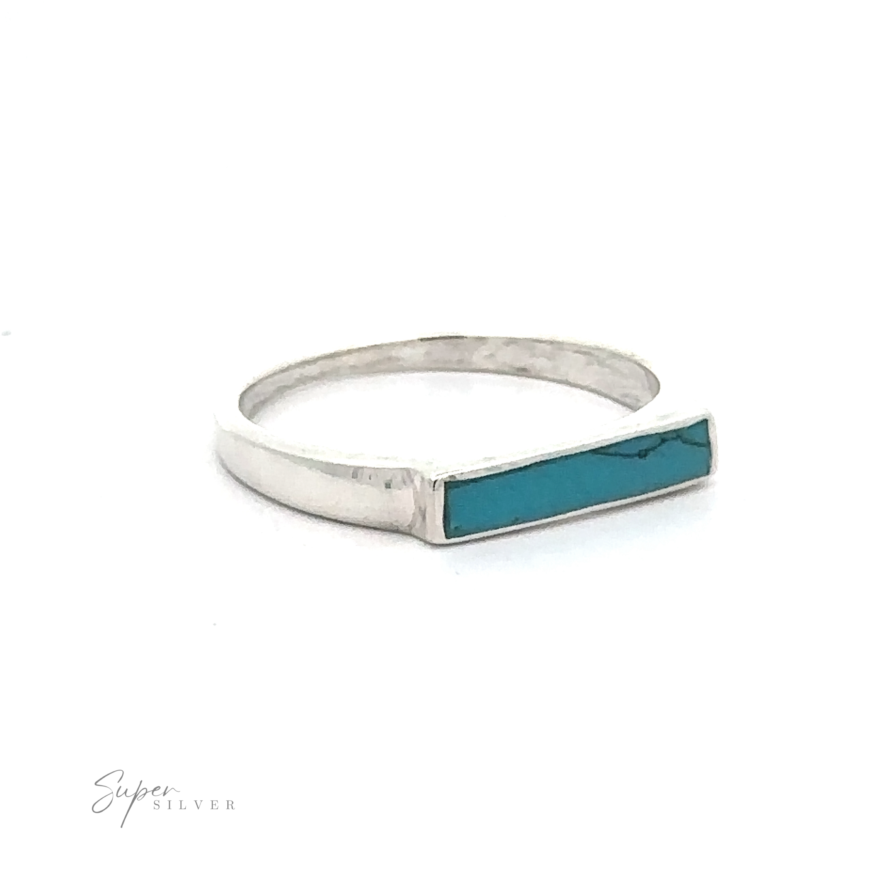 .925 Sterling Silver ring with a sleek Inlay Stone Rectangle Signet Ring inset.
