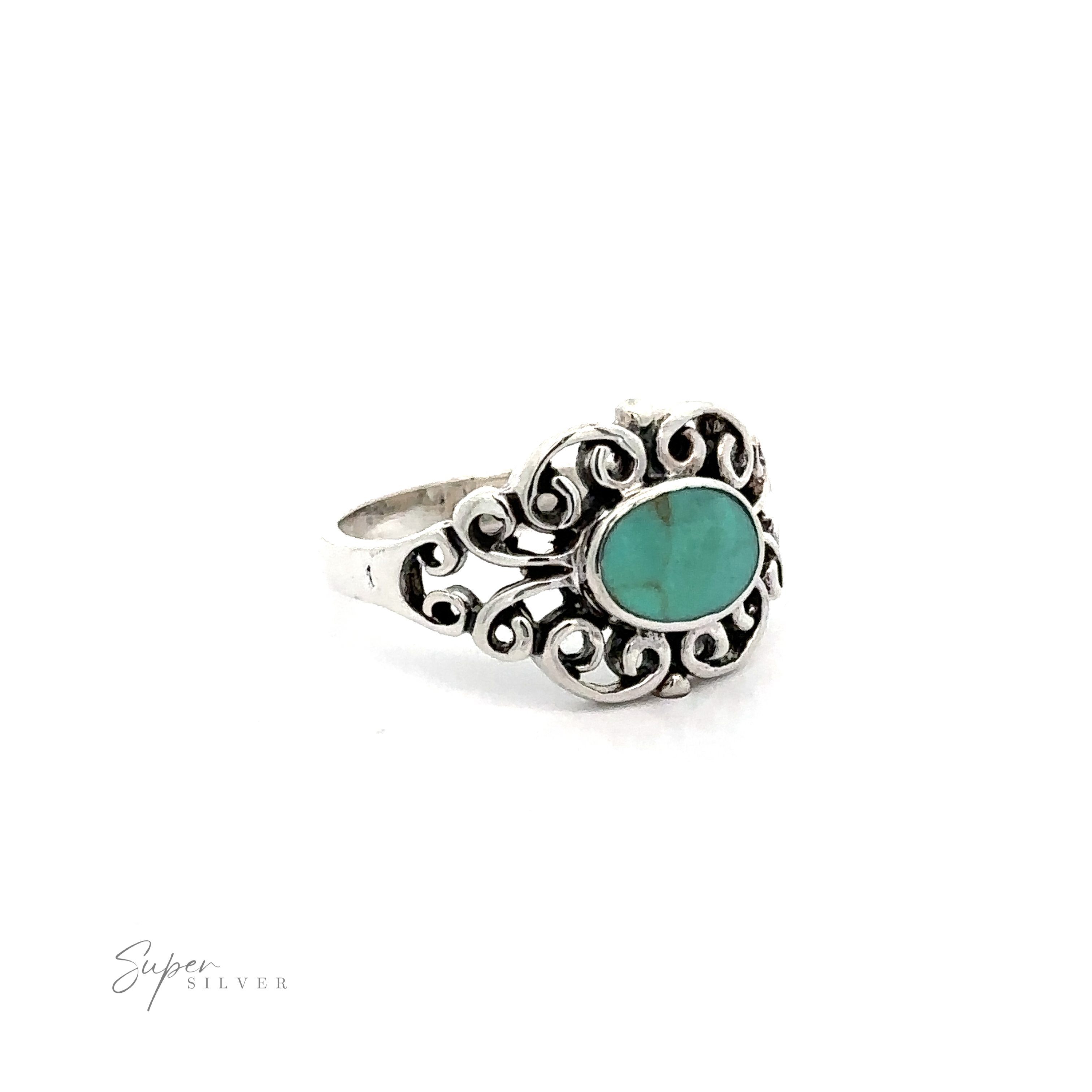 A Victorian Filigree Inlay Stone ring with a beautiful blue stone.