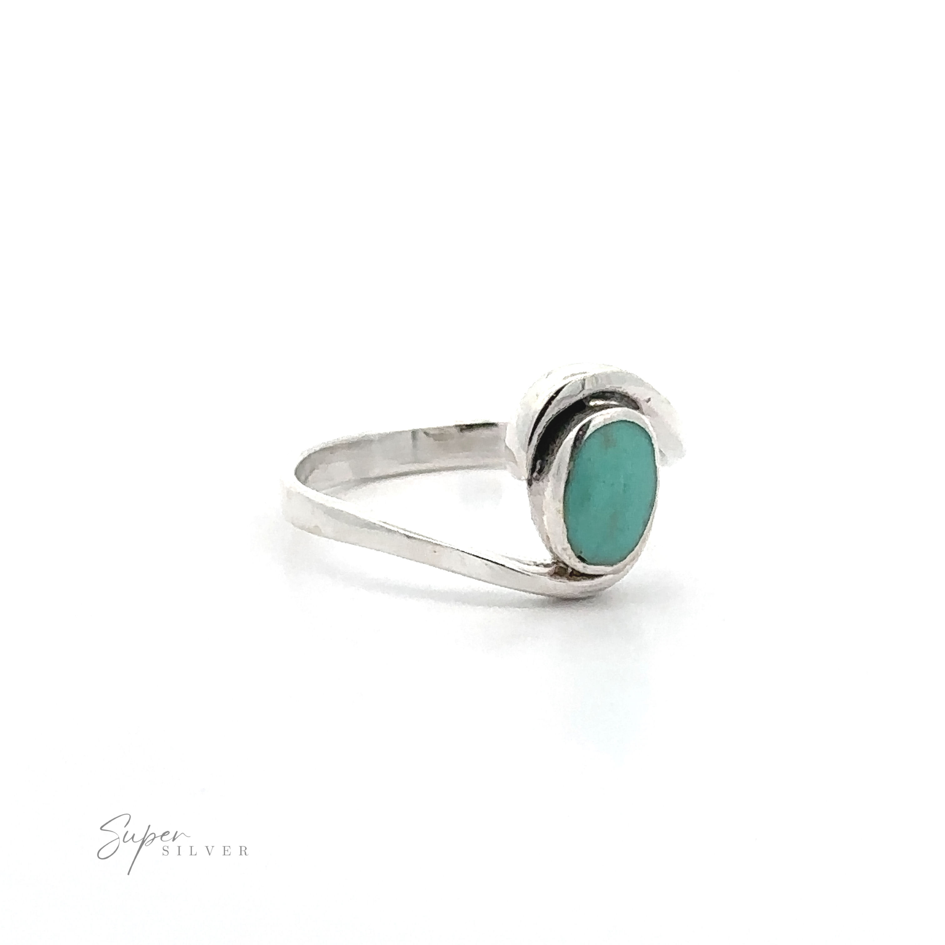 A Simple Freeform Ring with Oval Inlaid Stones with an inlaid turquoise stone.