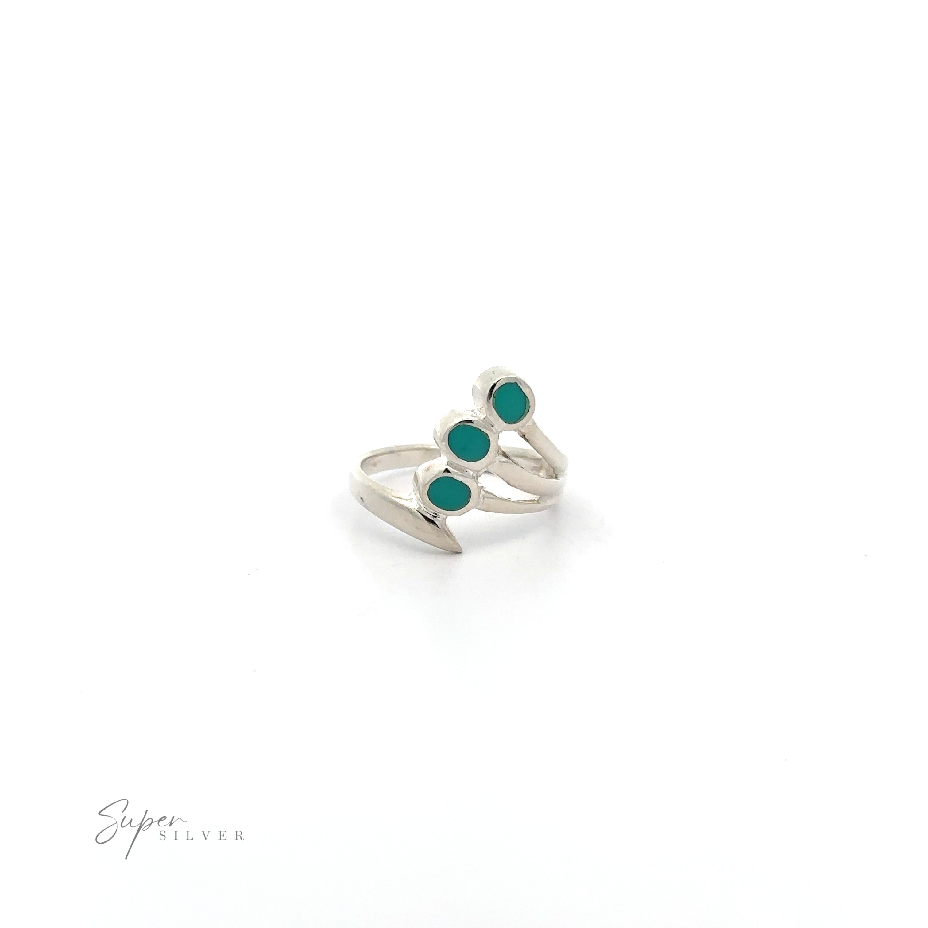 A Fanned Inlay Turquoise Ring with three reconstituted turquoise stones.