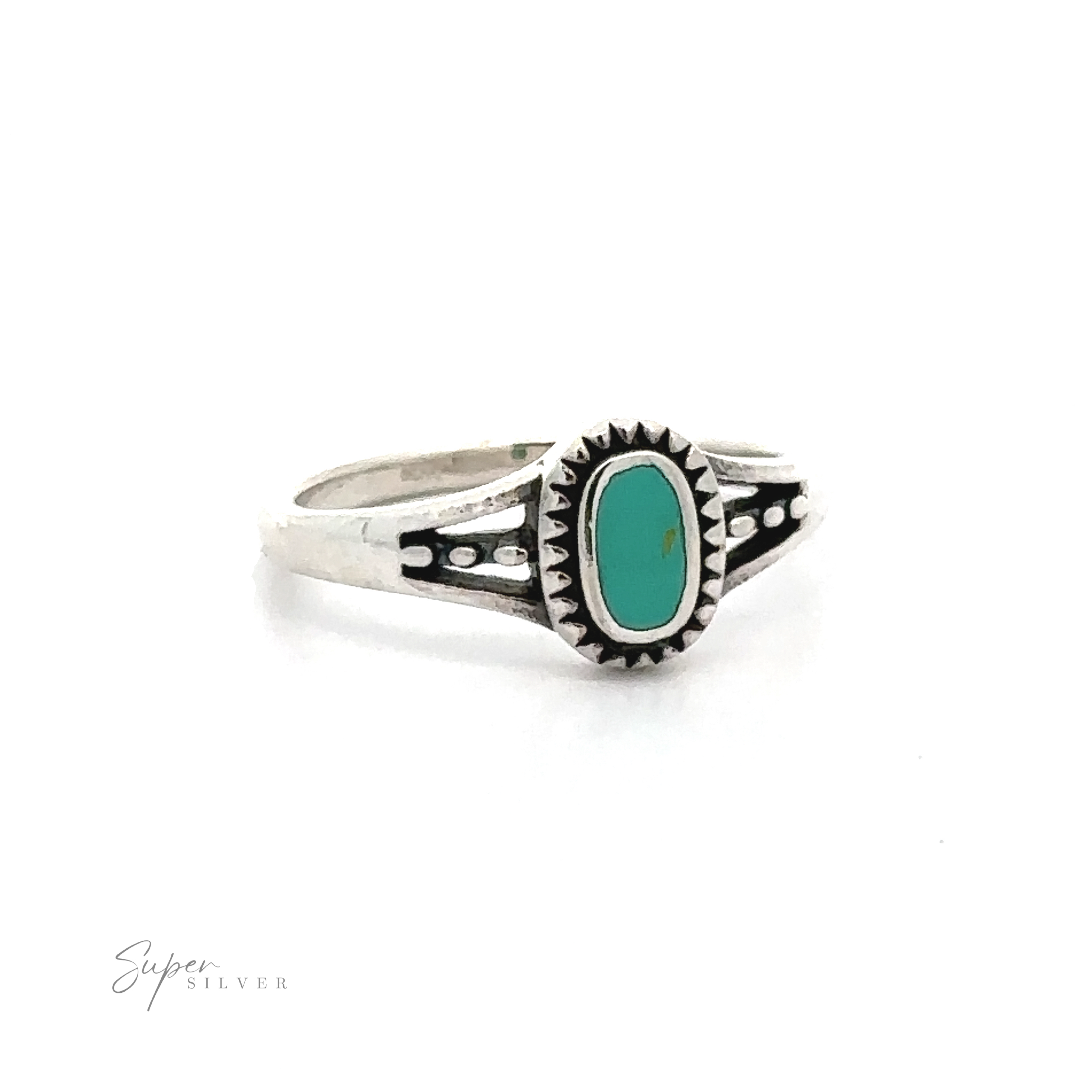 An Inlay Stone Ring with Split Shank Design.