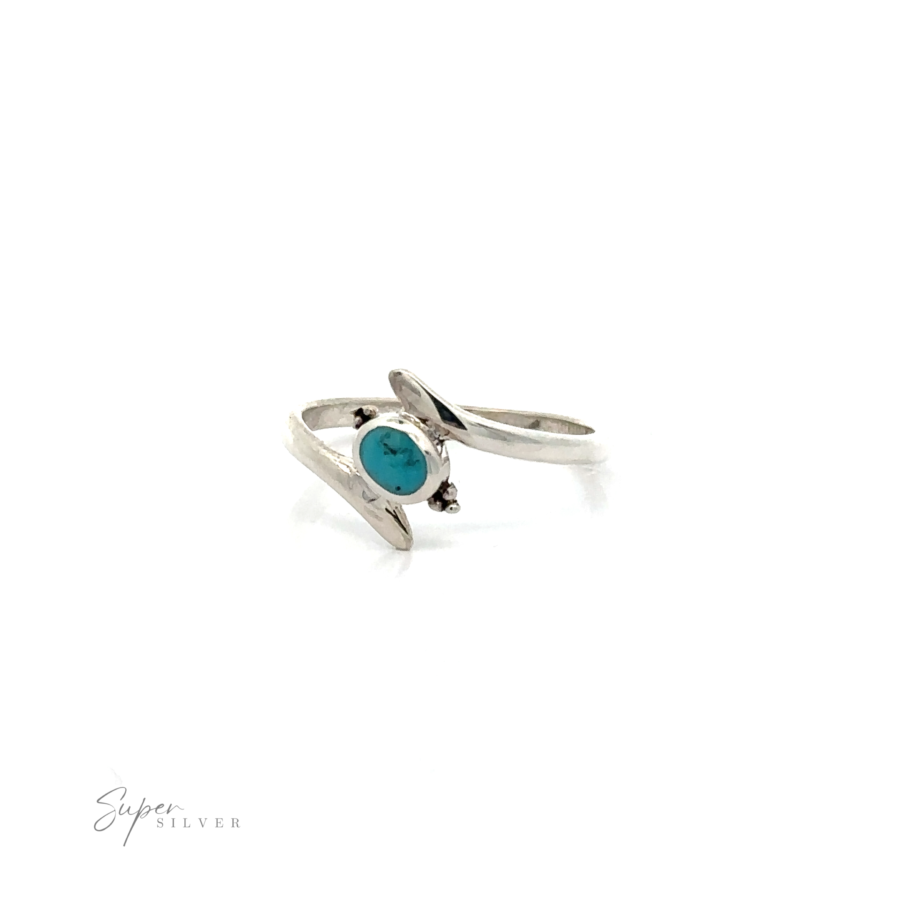 A unique piece, a Sterling Silver Curved Band with Oval Turquoise.
