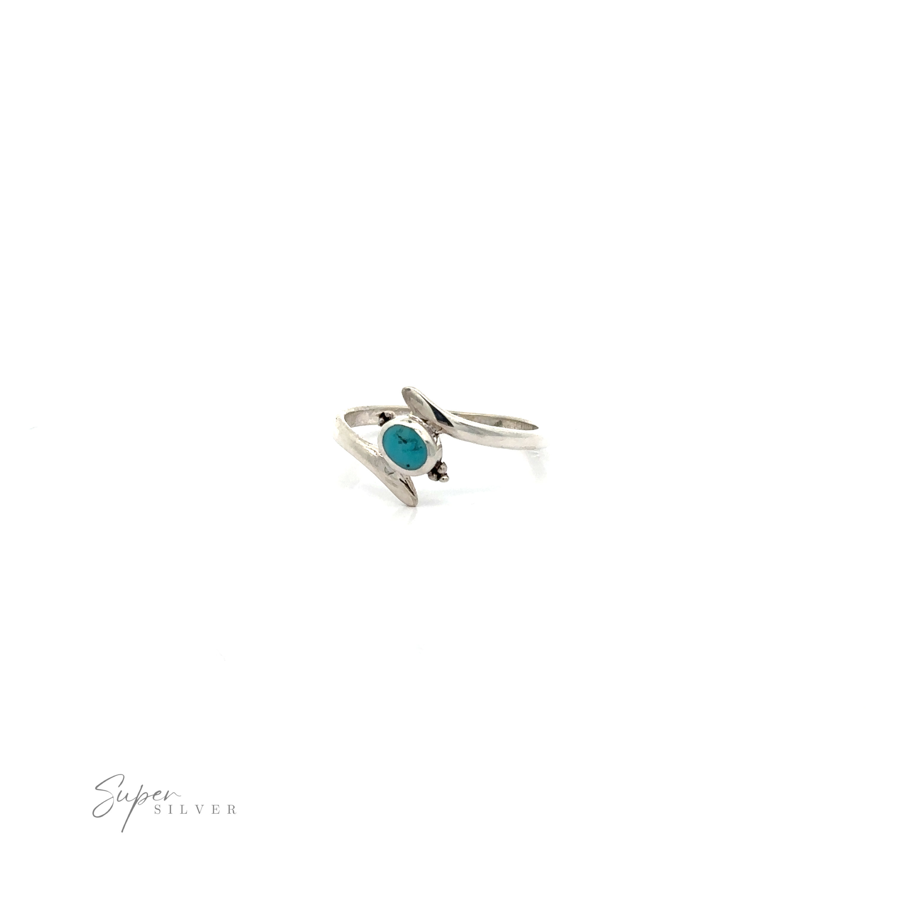 A unique piece, this Sterling Silver Curved Band with Oval Turquoise showcases a mesmerizing turquoise stone.
