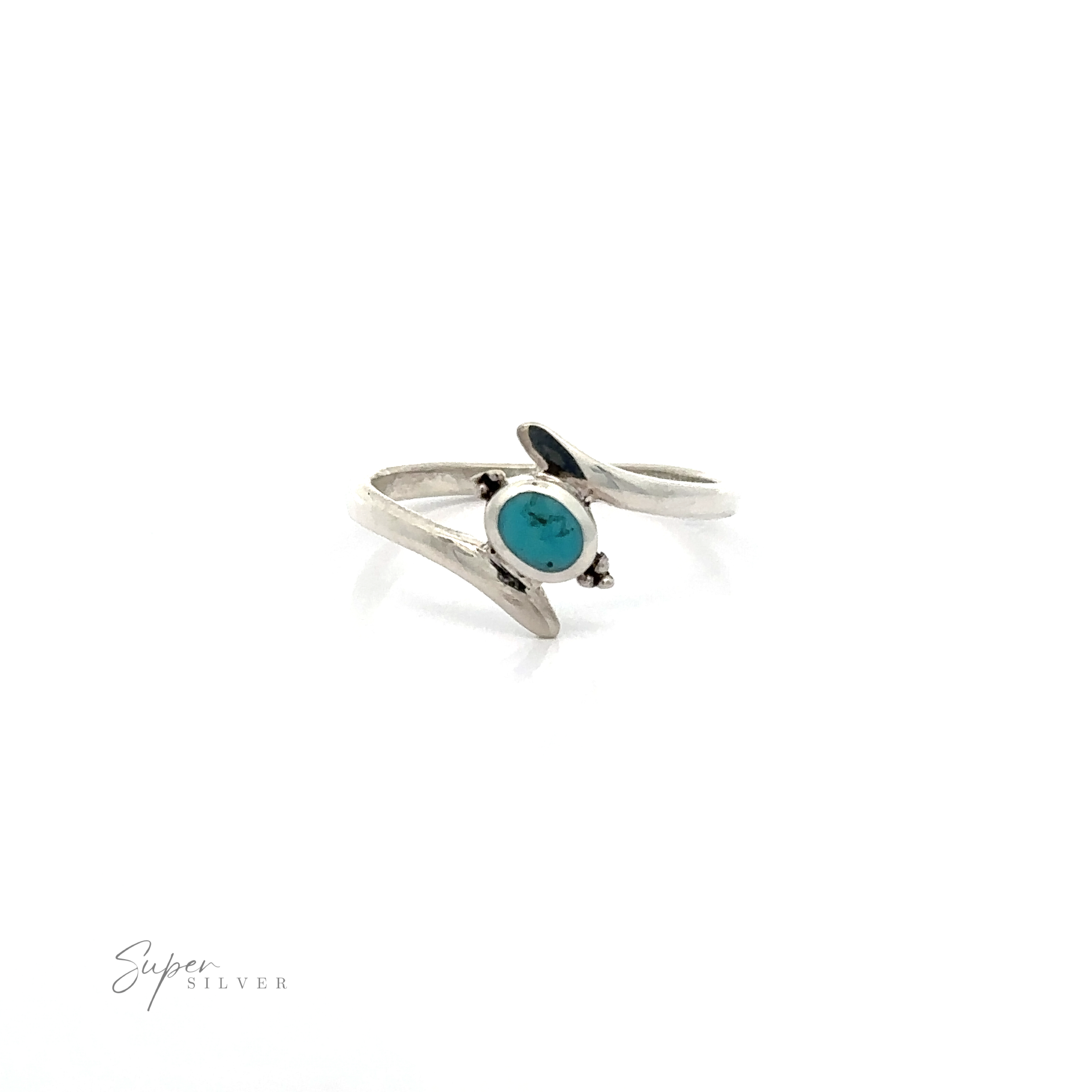 A unique piece featuring a Sterling Silver Curved Band with Oval Turquoise stone.