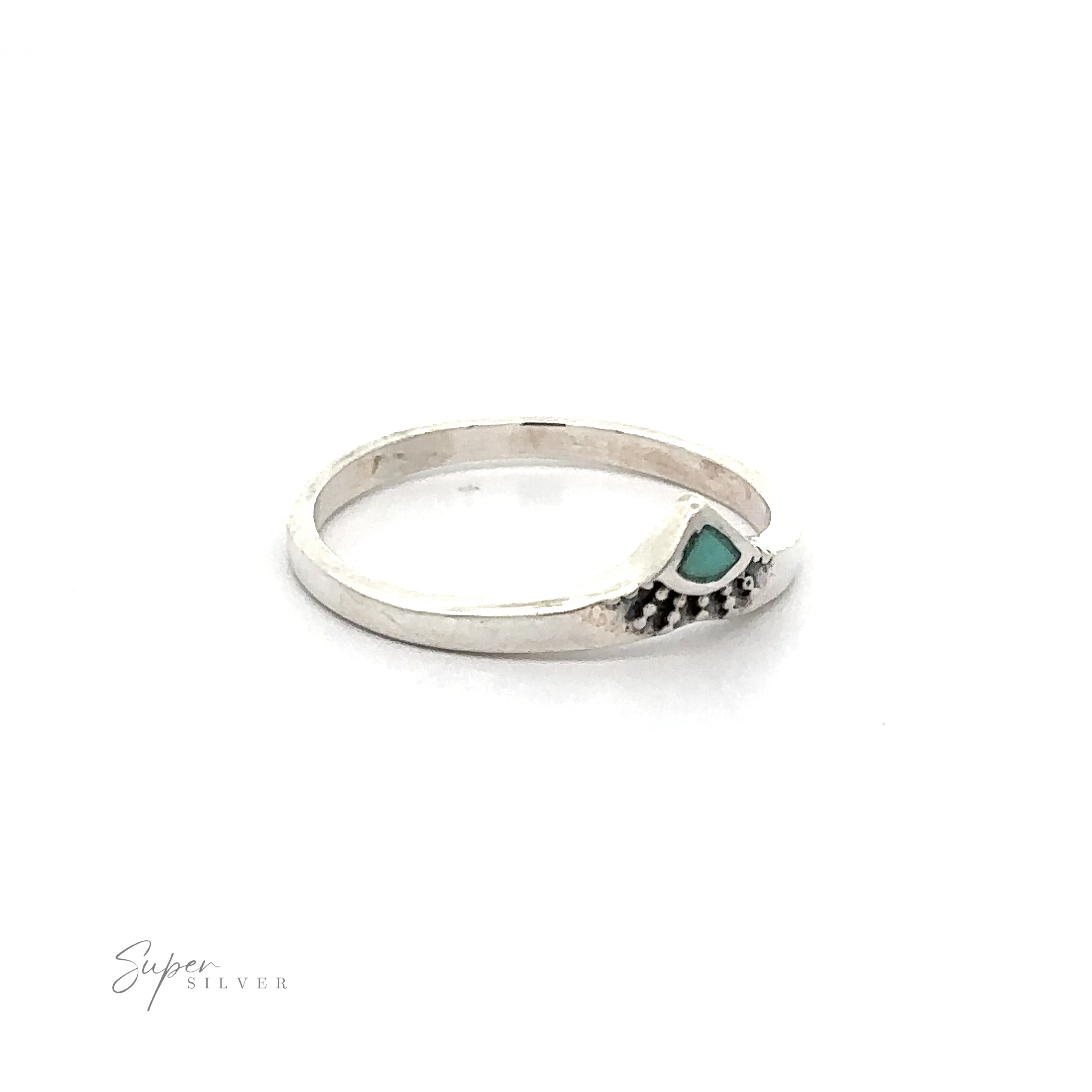 A Dainty Chevron Bali Style Inlay Ring with a turquoise stone.