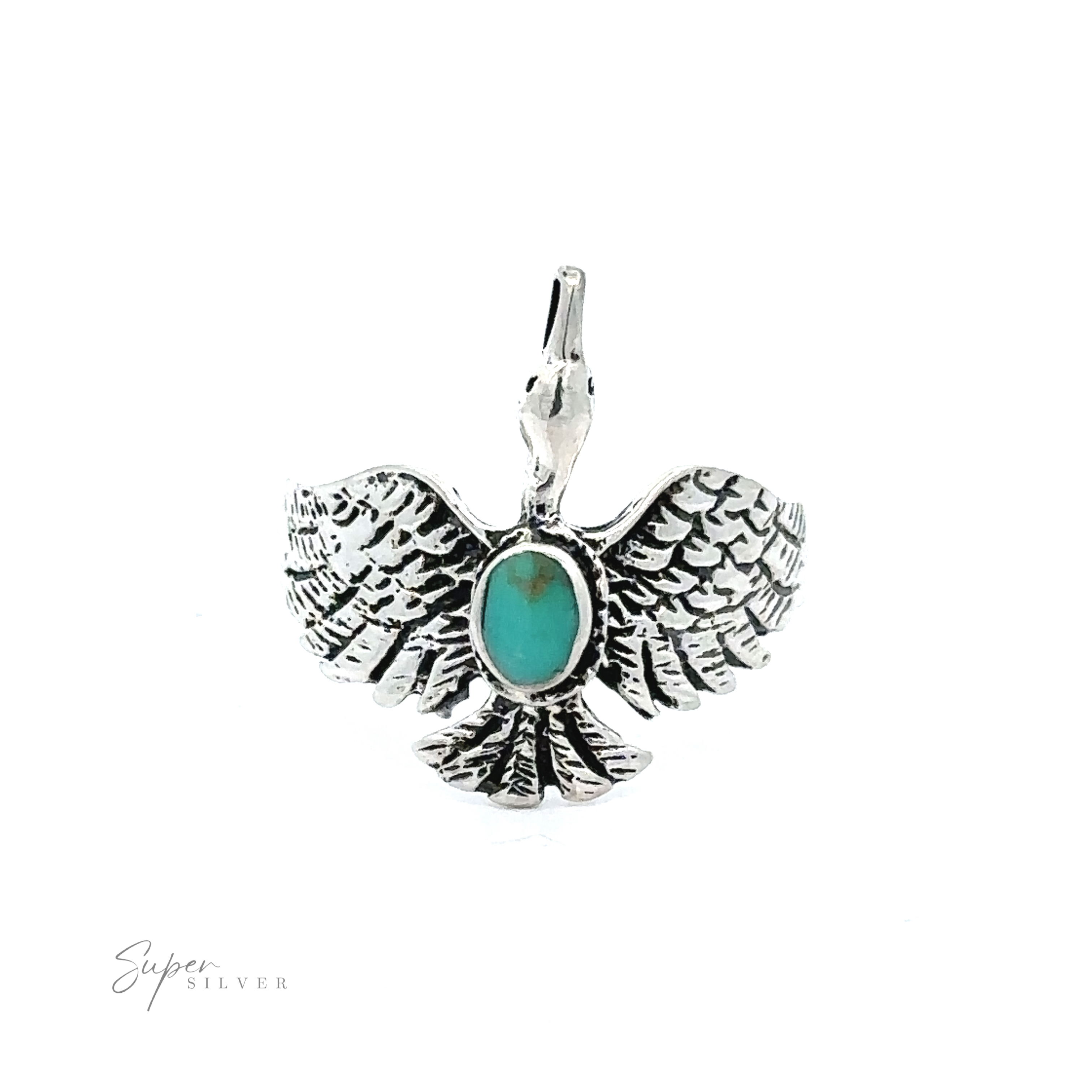 A sterling silver pendant with a Swan Ring with Inlay Stone.