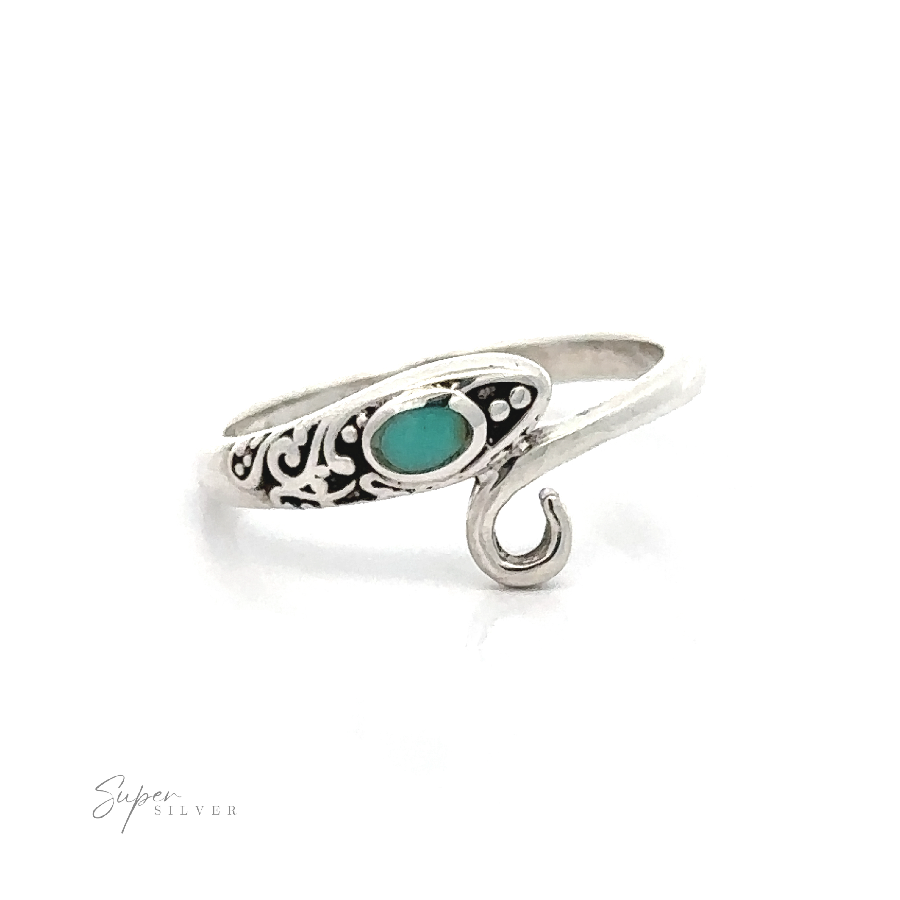 A Inlay Stone Snake Ring With Filigree Design with a blue stone and filigree designs.