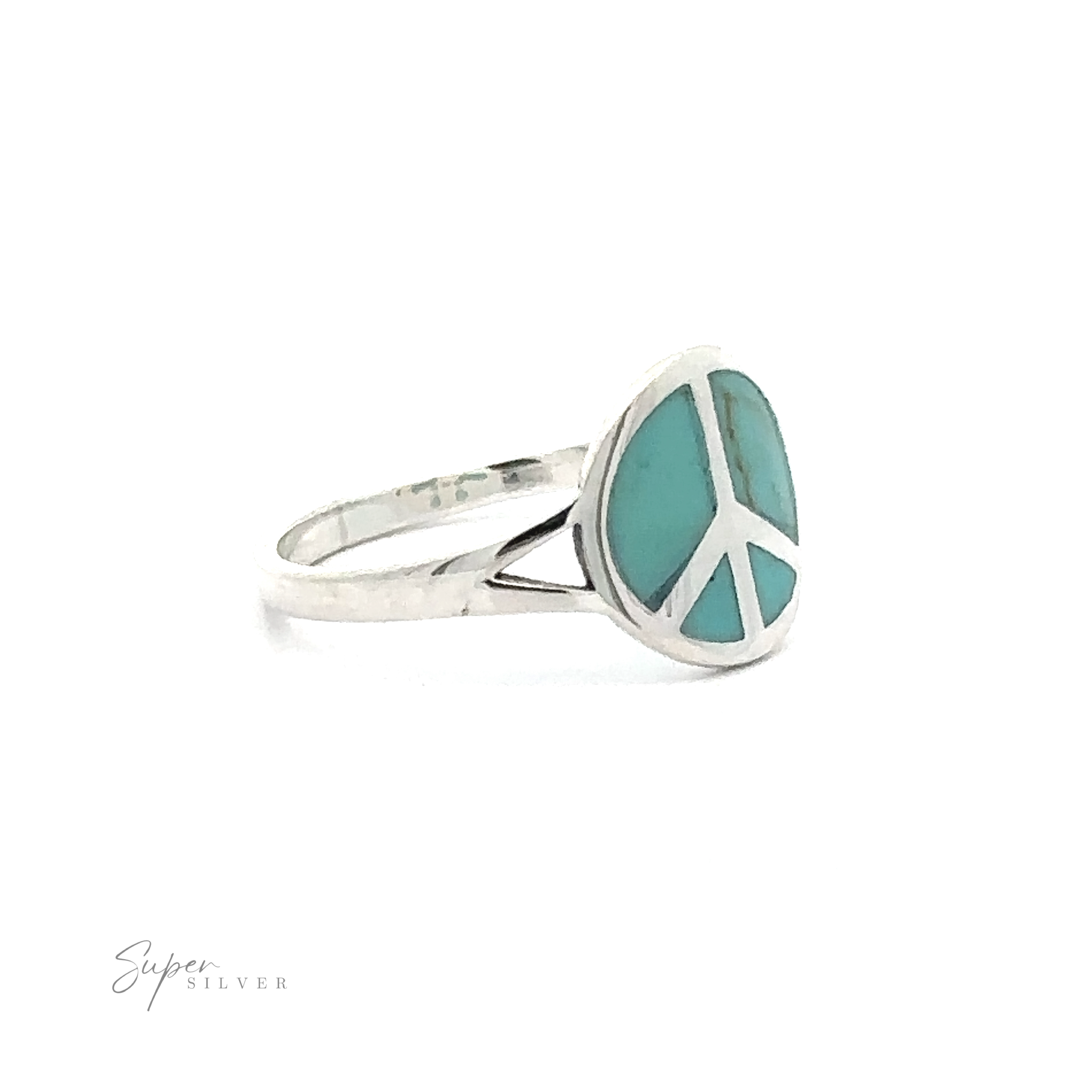 Stone Inlay Peace Sign Ring adorned with a turquoise symbol.