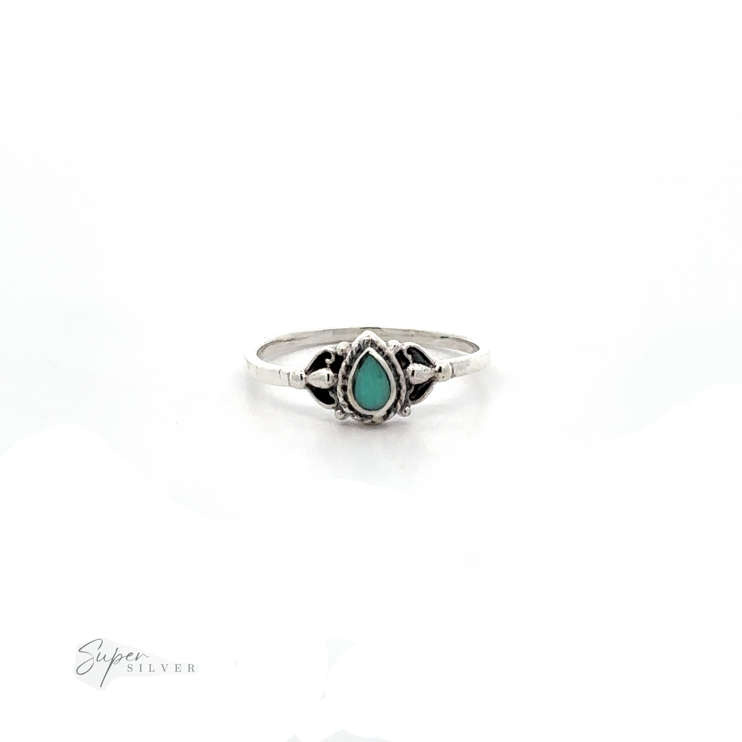
                  
                    A sterling silver ring with a Delicate Teardrop Inlay Stone Ring with Vintage Look stone.
                  
                