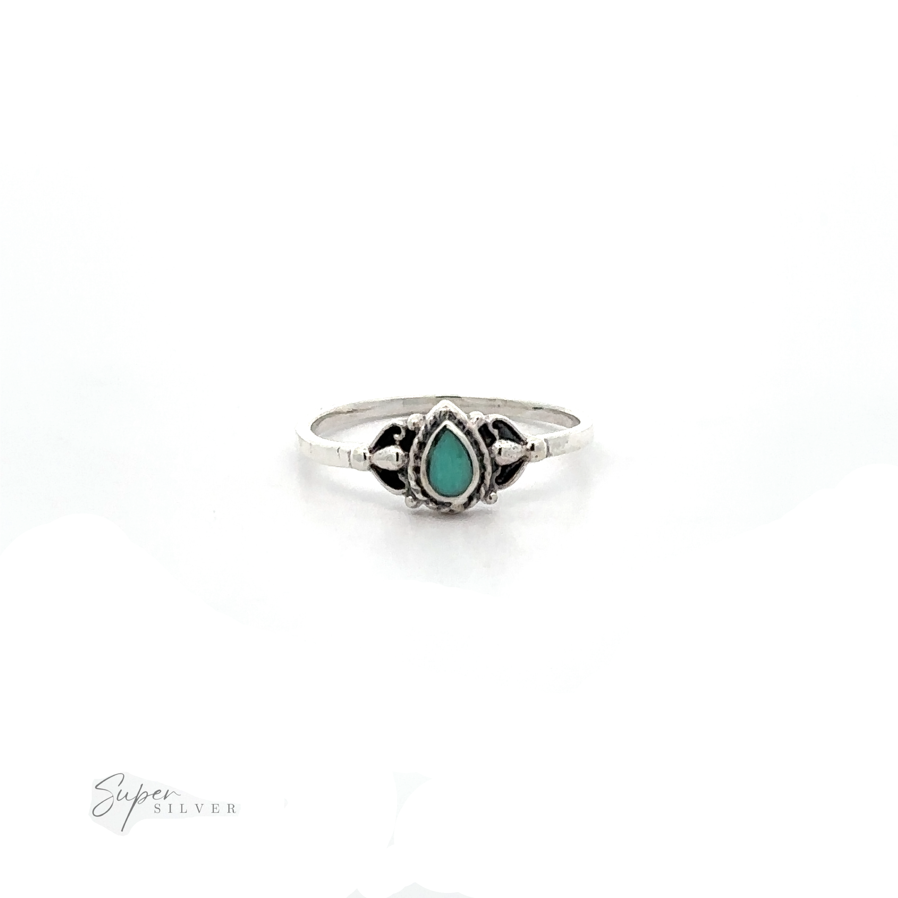 A sterling silver ring with a Delicate Teardrop Inlay Stone Ring with Vintage Look stone.