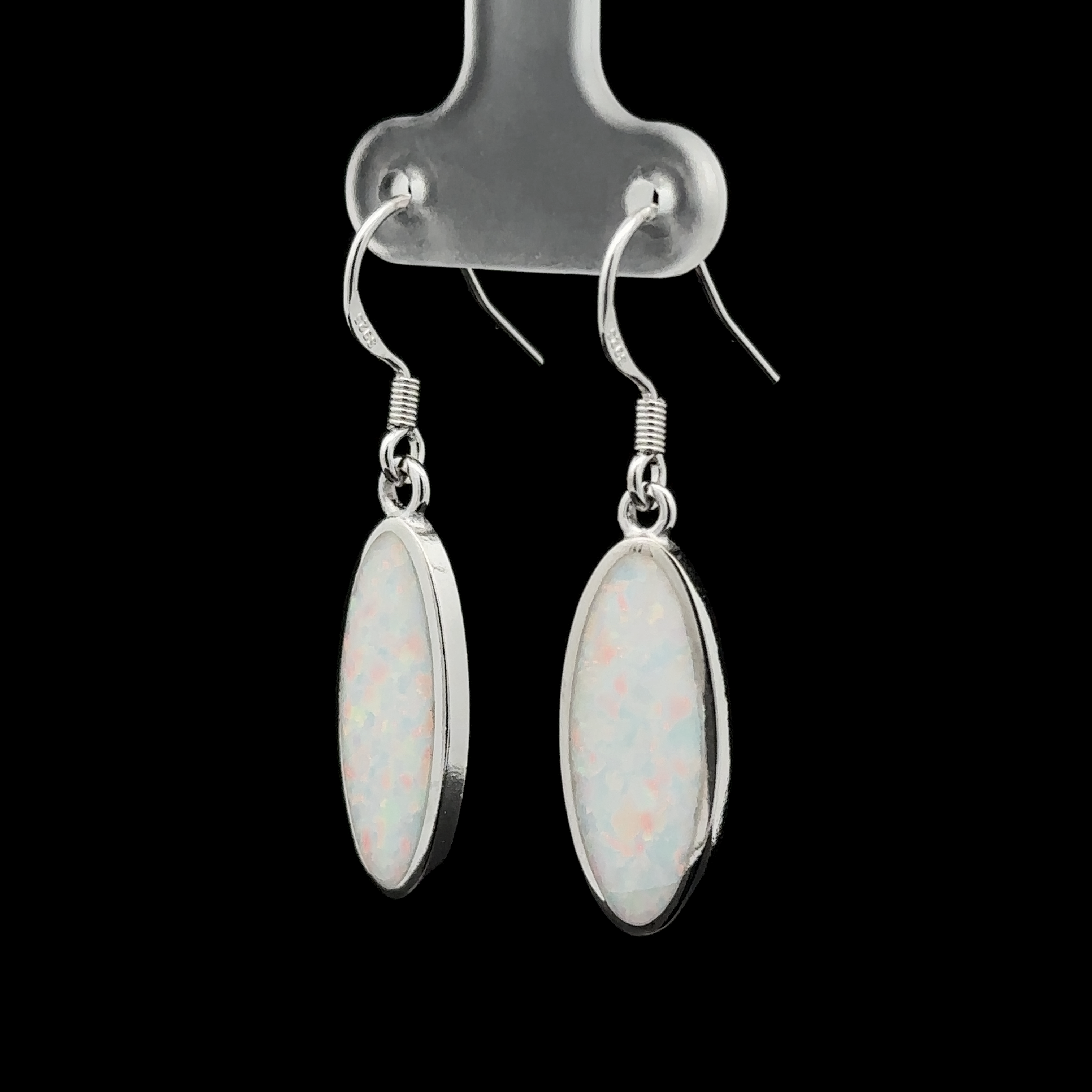 Simple Oval Lab-Created Opal Earrings