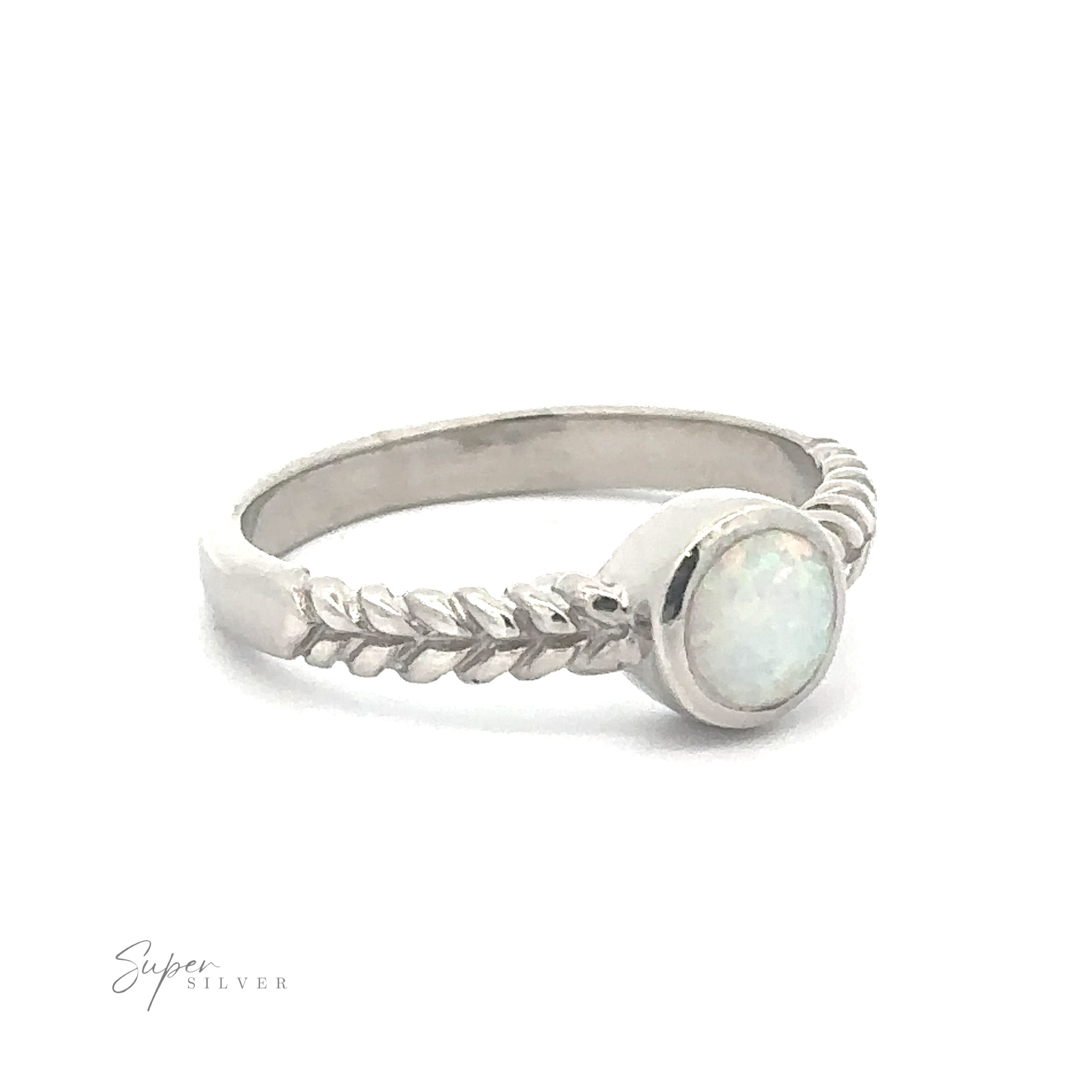 Sentence with Product Name: "Half Braided Band with Round Opal ring.