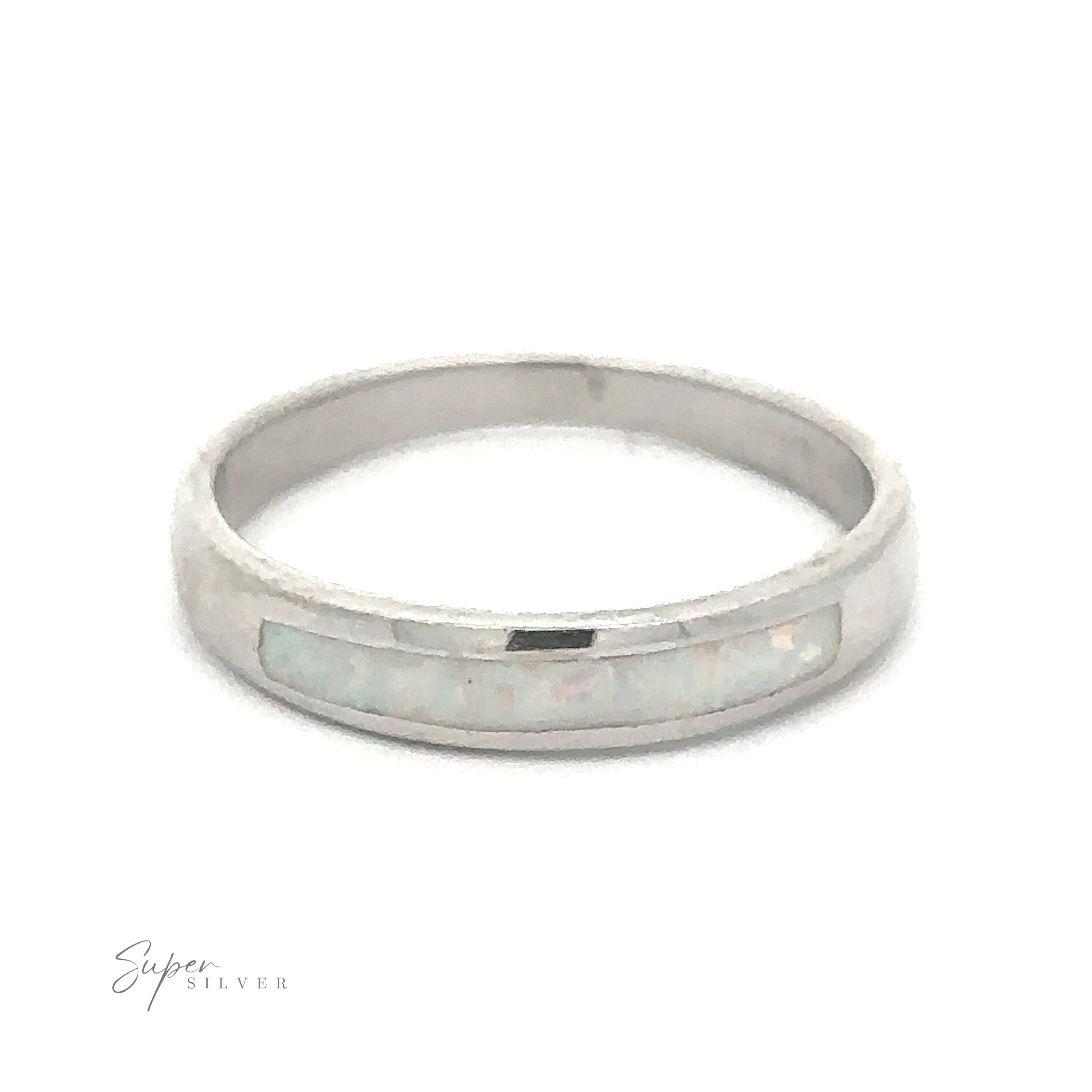Sterling silver ring with Inlay Opal Half Band on a white background.