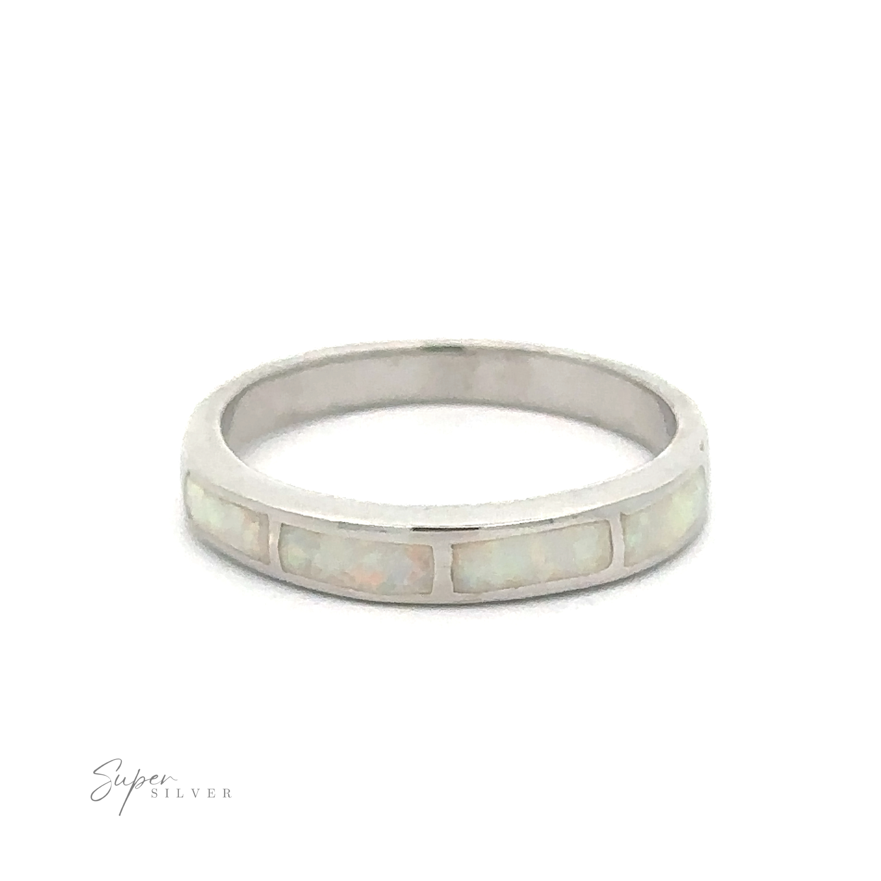 Striped Lab Opal Band with inlaid opal on a white background.