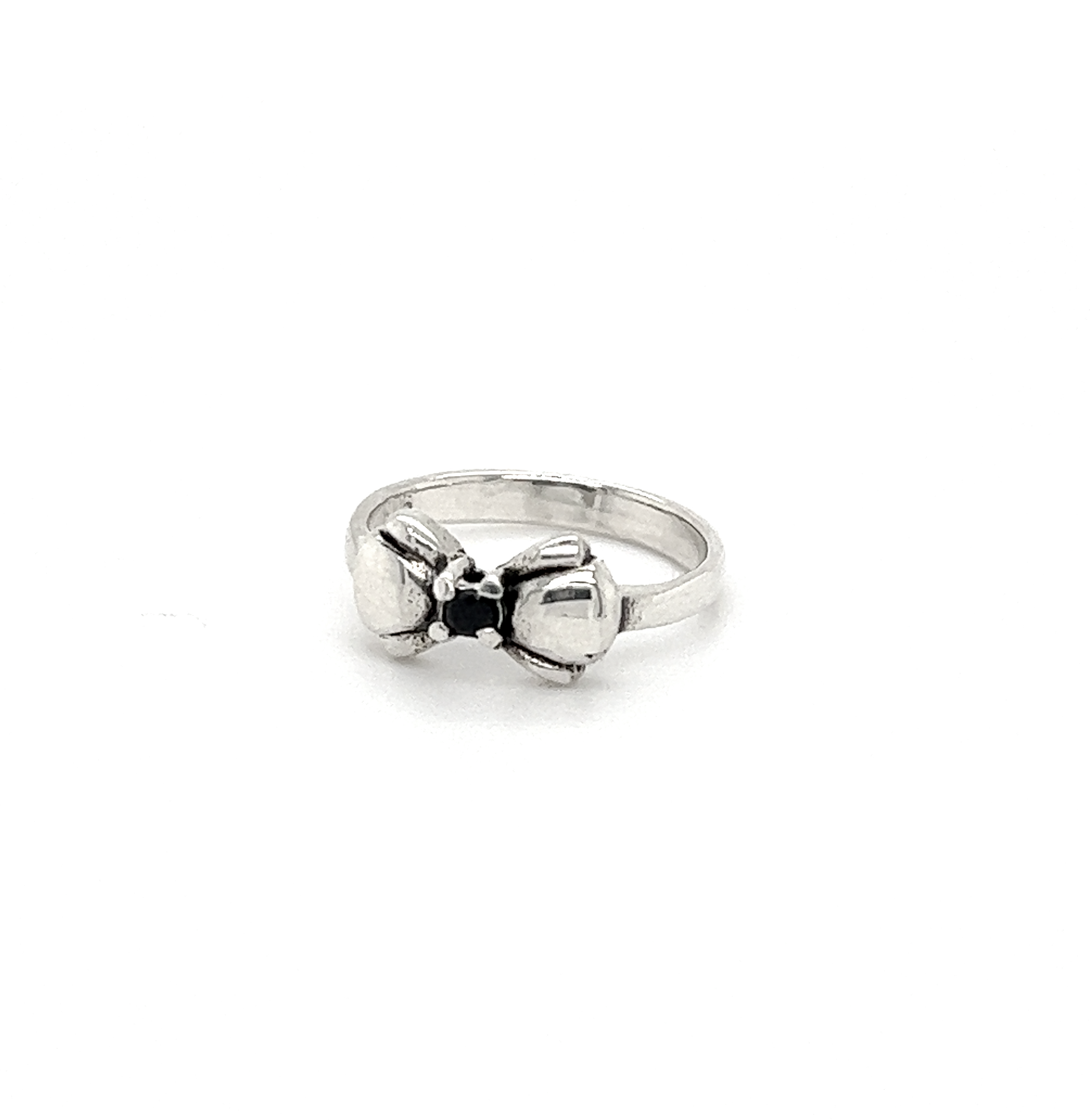 An Adorable Cubic Zirconia Bow Ring, adorned with black cubic zirconia.