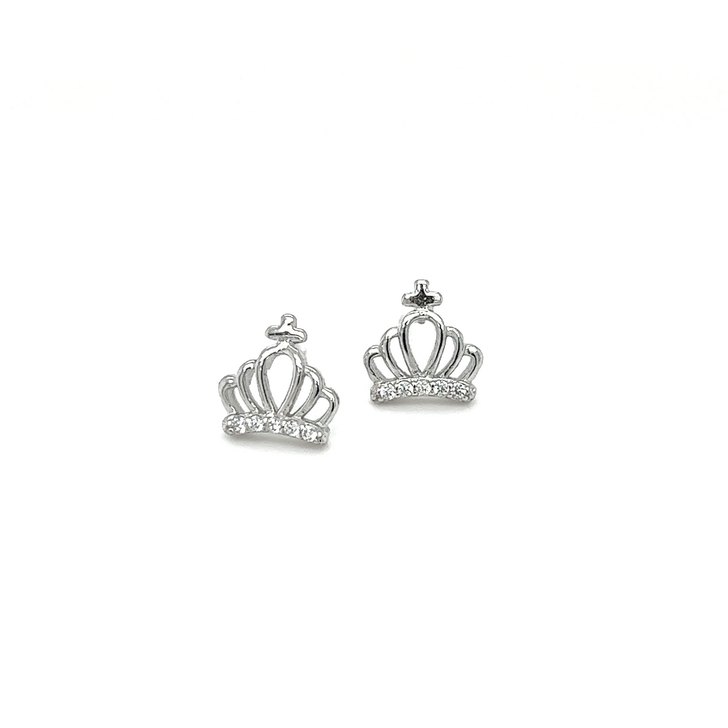 
                  
                    A pair of Super Silver Crown CZ Studs on a white background.
                  
                