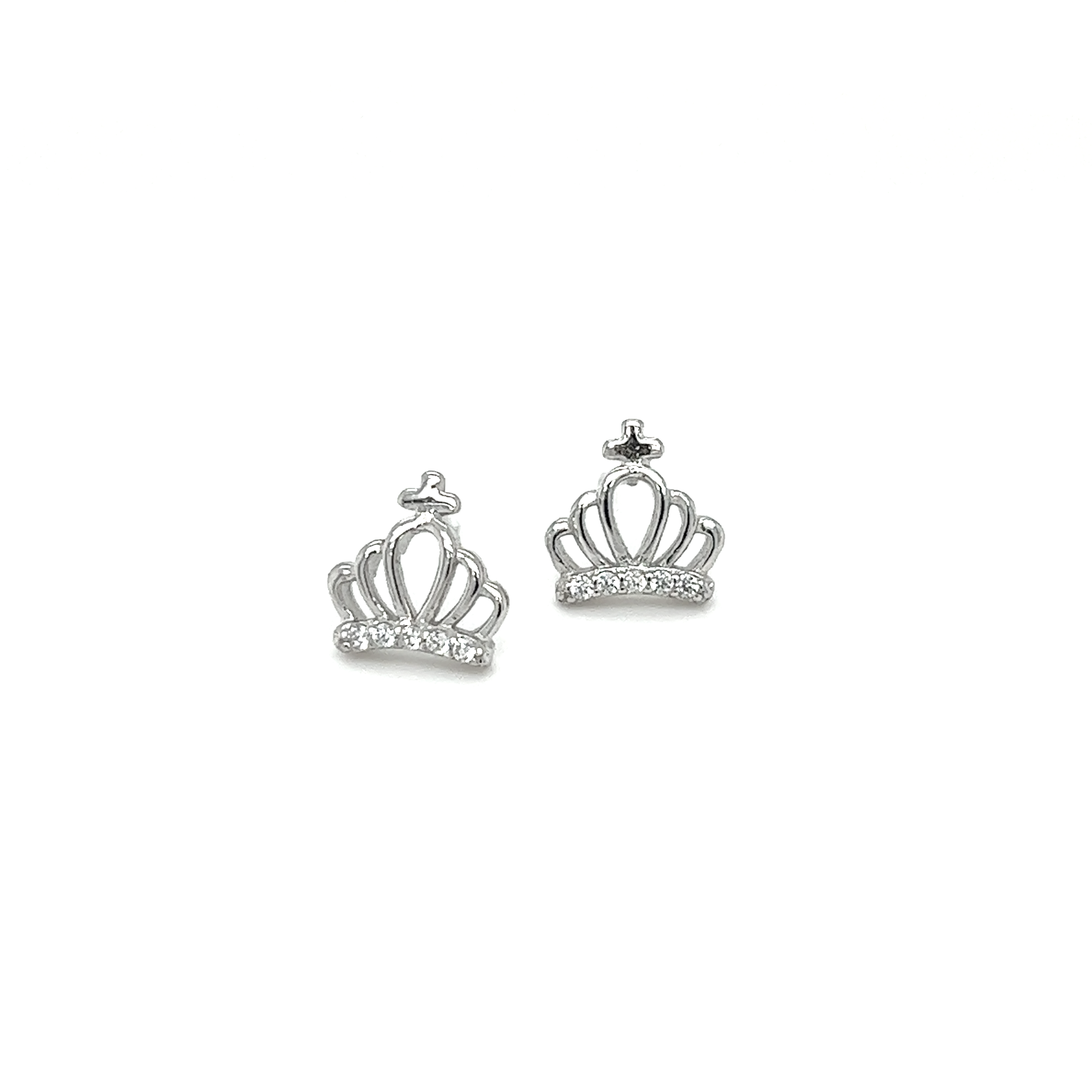A pair of Super Silver Crown CZ Studs on a white background.