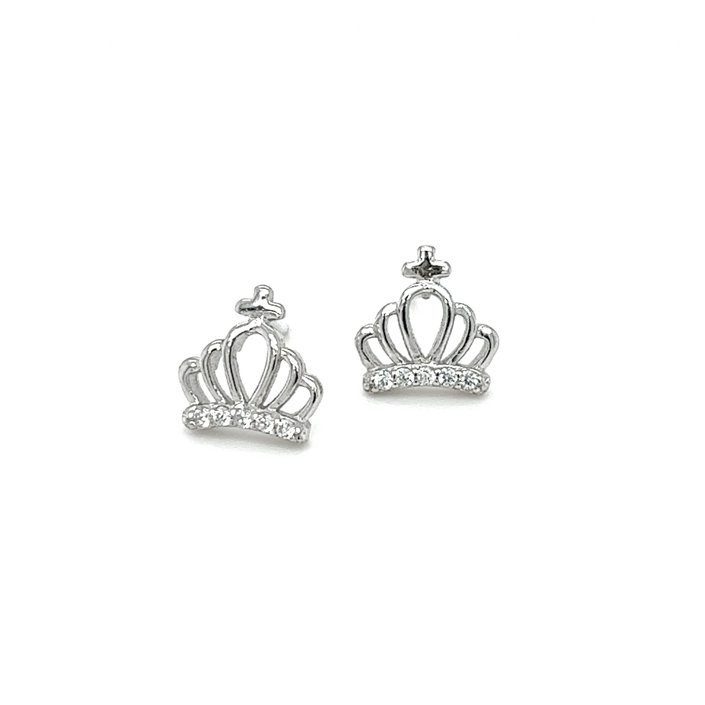
                  
                    A pair of Super Silver Crown CZ Studs with diamonds.
                  
                
