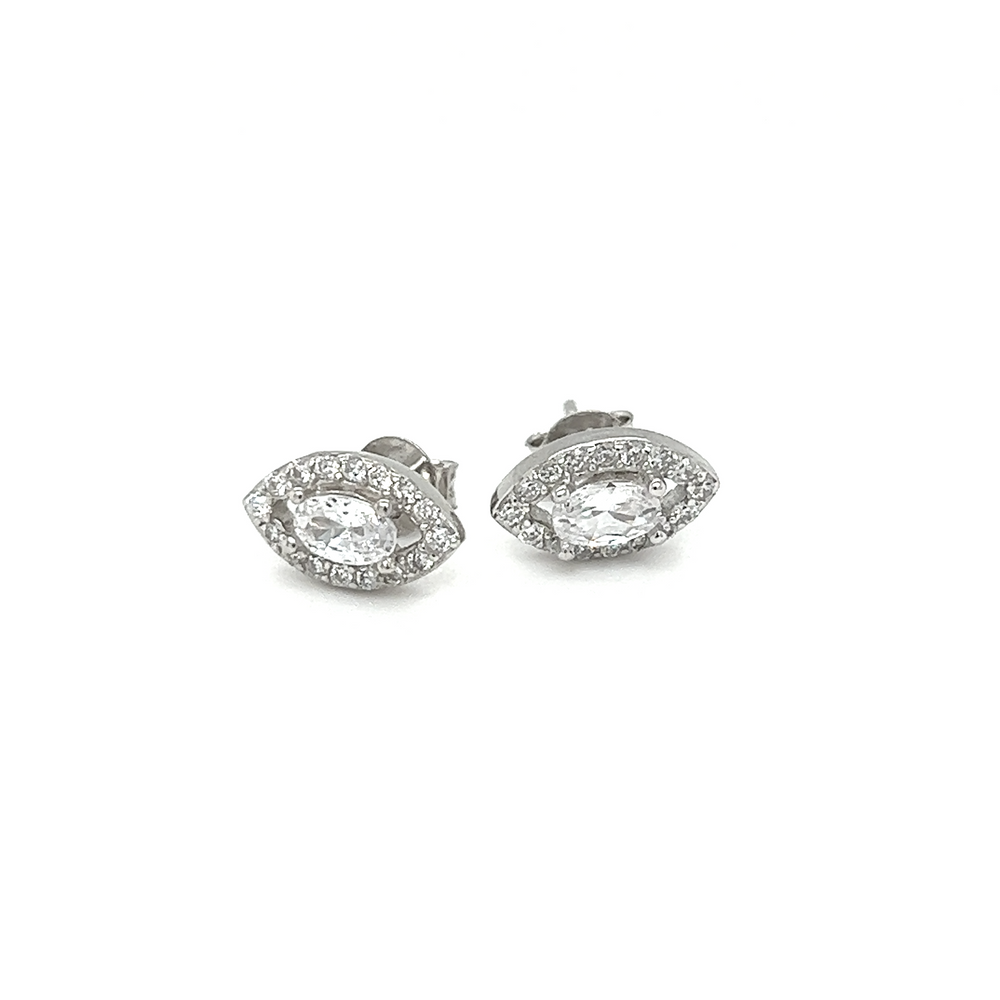 
                  
                    A pair of Super Silver Marquise Shaped Cubic Zirconia Studs with a dazzling center stone.
                  
                