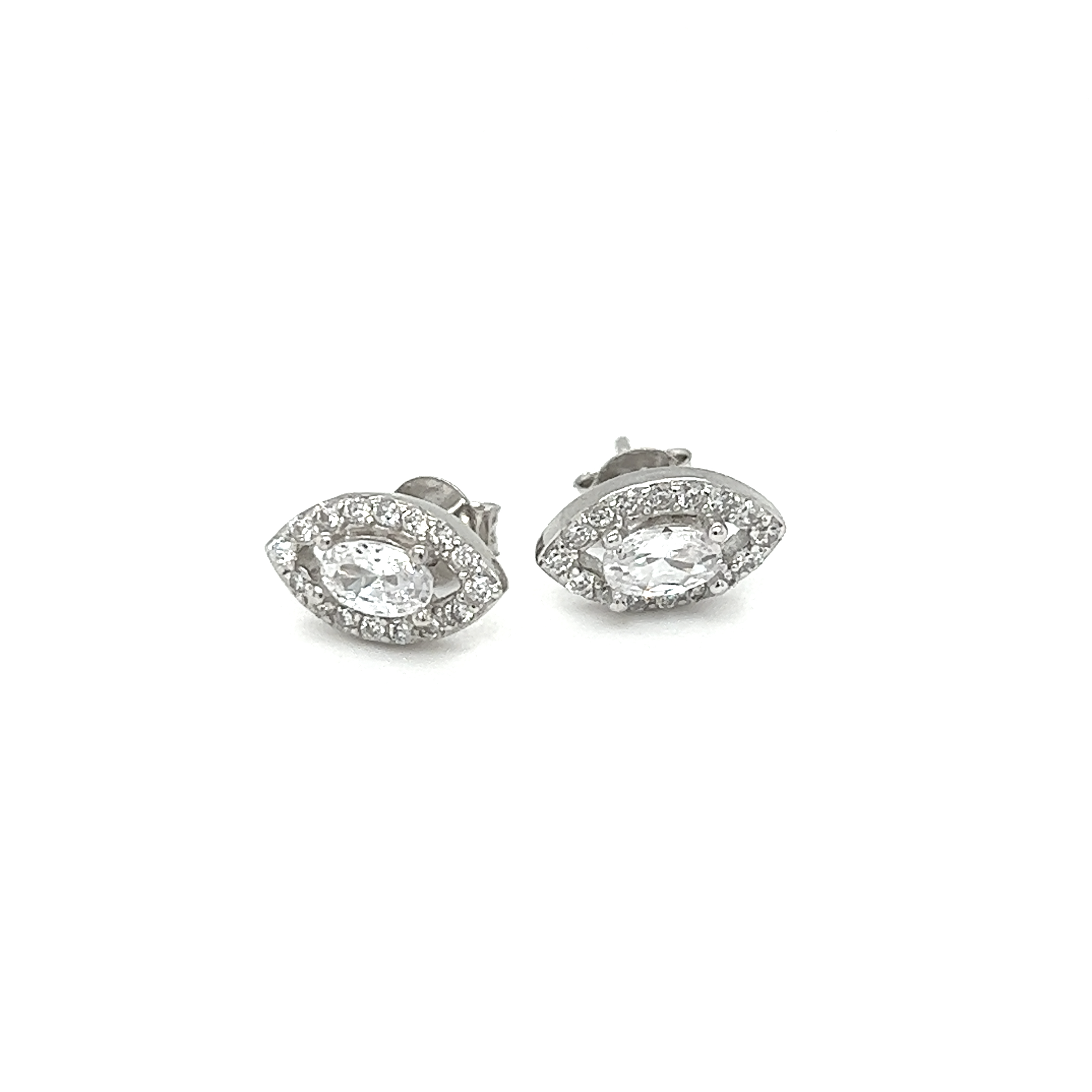 A pair of Super Silver Marquise Shaped Cubic Zirconia Studs with a dazzling center stone.