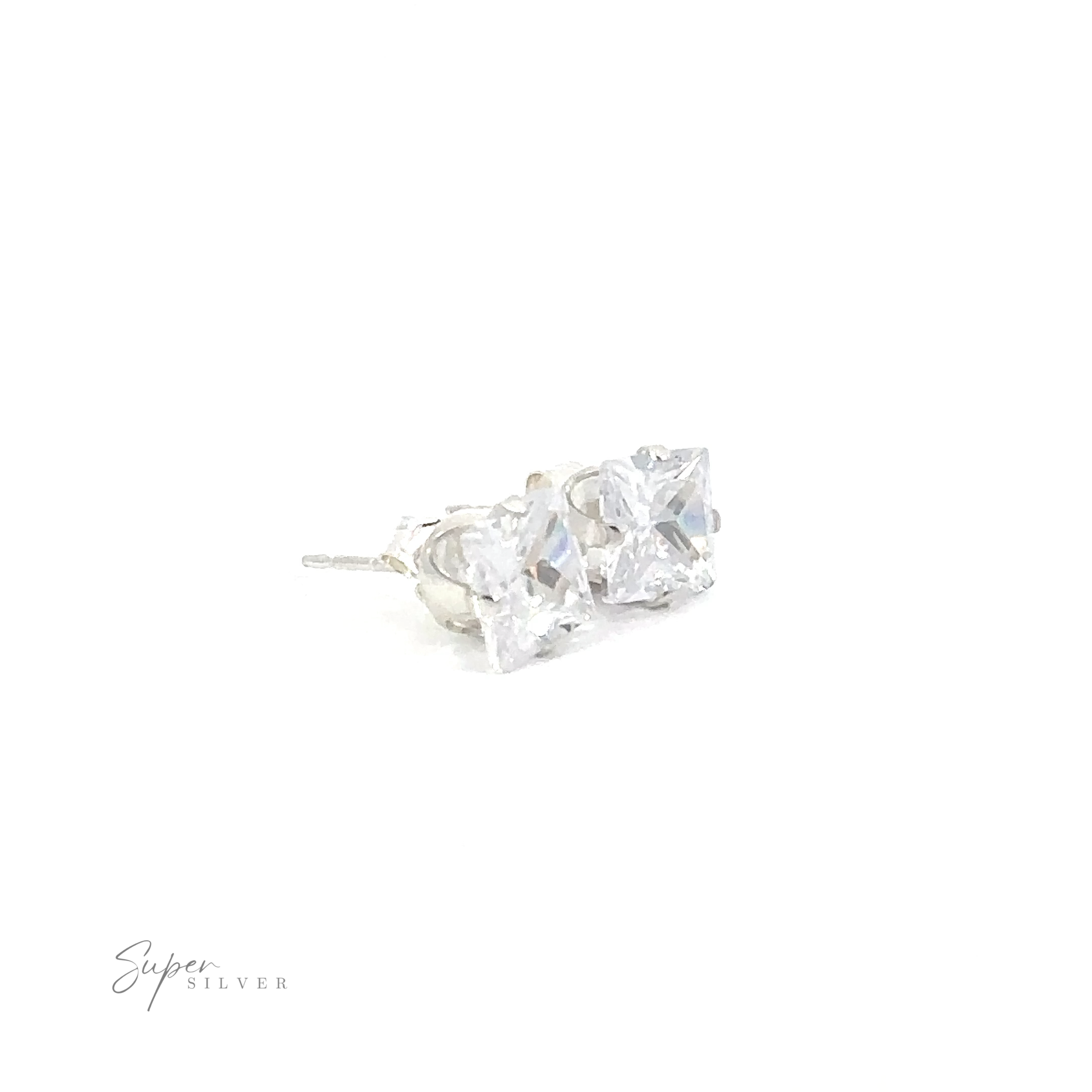 A pair of Square CZ Studs on a white background.