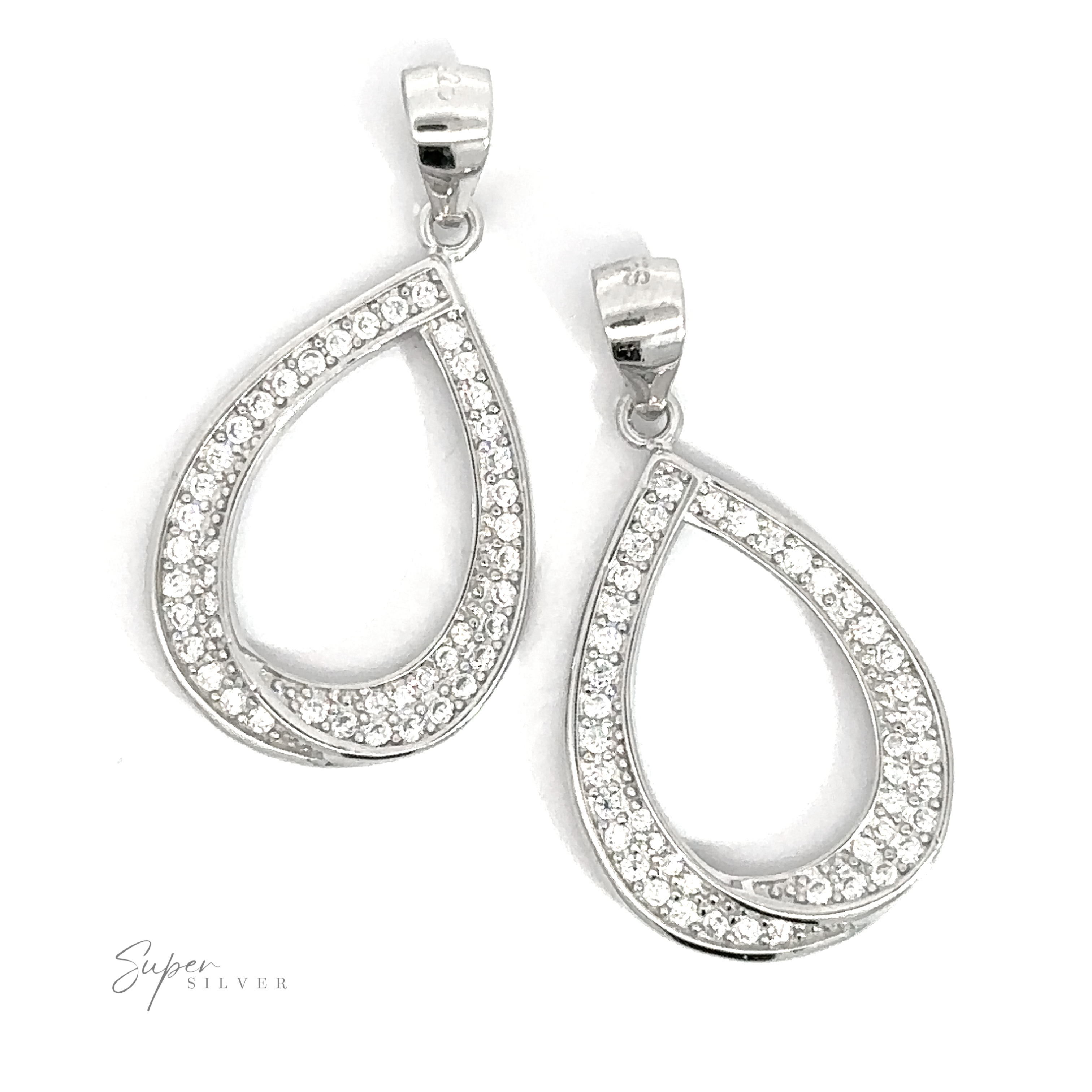 Two teardrop-shaped Sterling Silver earrings with a row of small, sparkling stones around the edges, showcasing fine craftsmanship and elegant design.
Teardrop Shape Cubic Zirconia Pendant