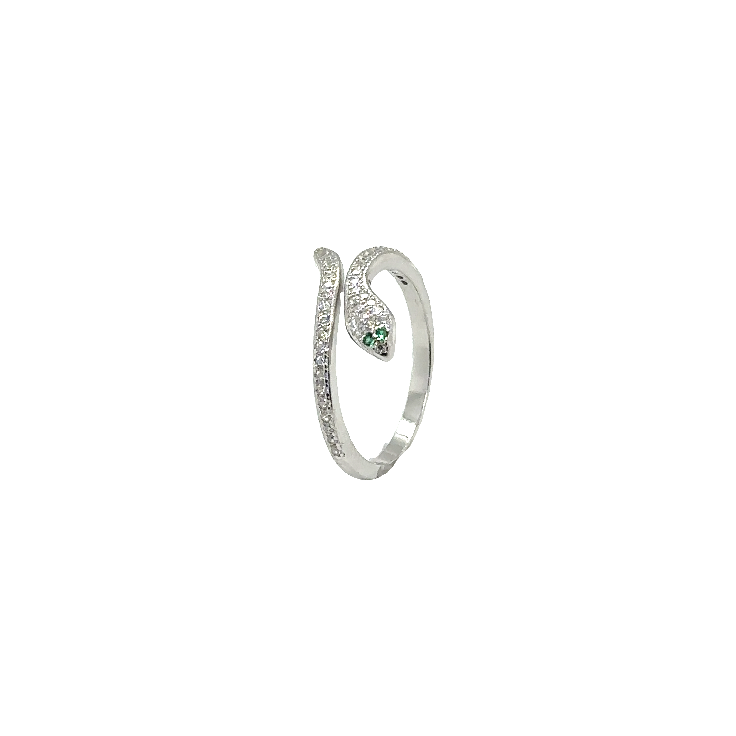 A stunning Adjustable Cubic Zirconia Snake Ring in sterling silver showcased against a clean white background.