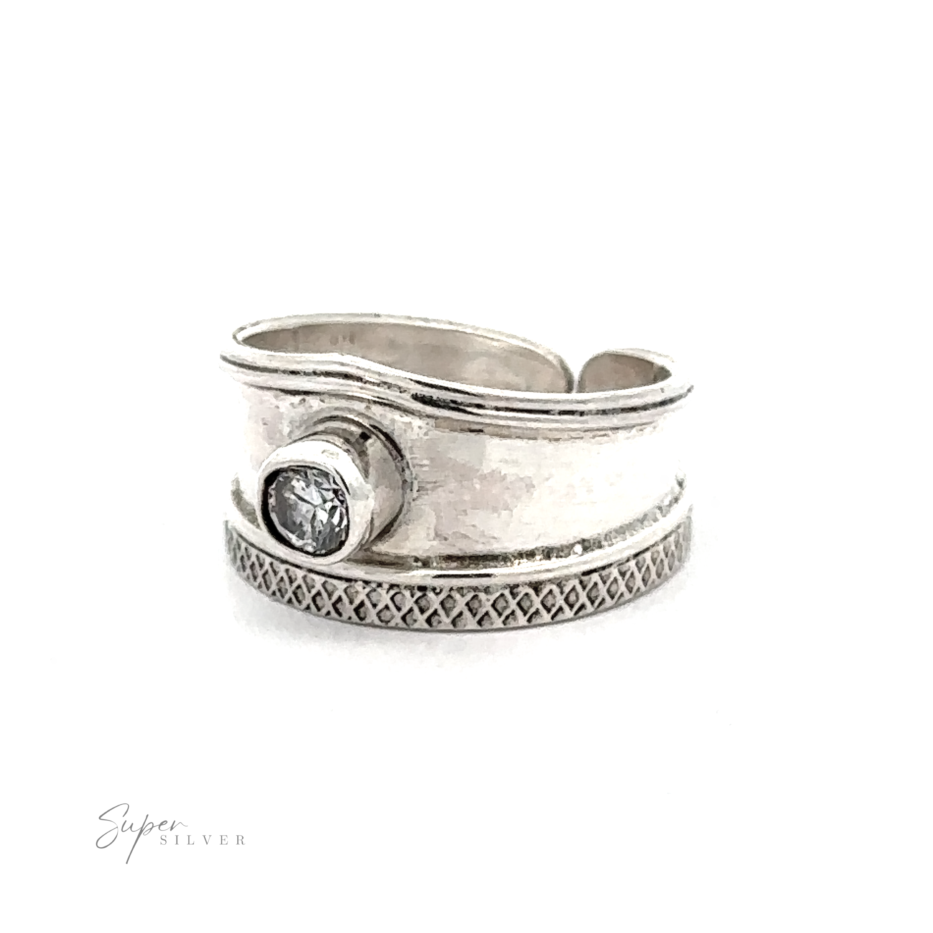Adjustable Wide Cigar Band Toe Ring with Gemstone displayed against a white background.