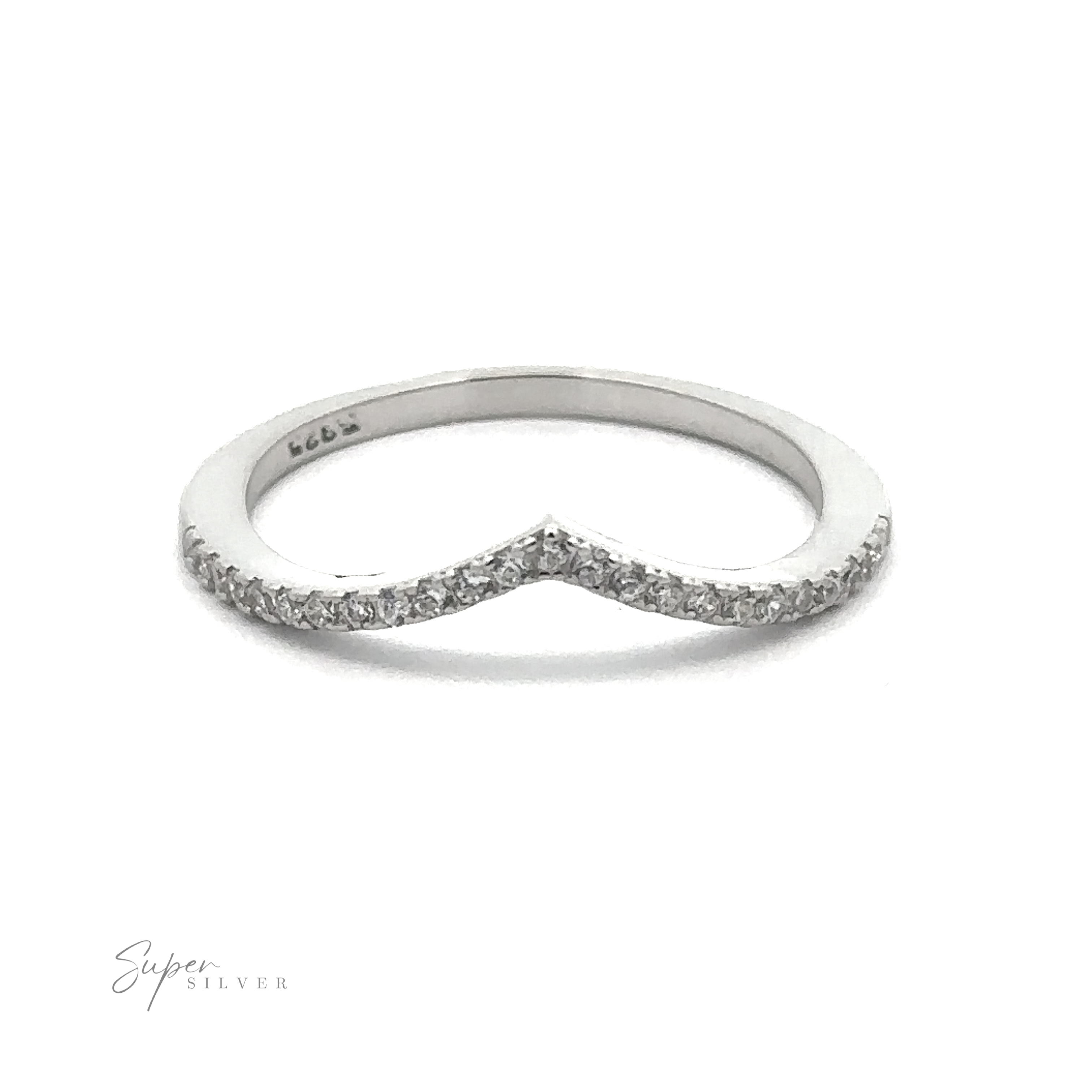 The Pave Cubic Zirconia Chevron Ring boasts a V-shaped design adorned with pavé cubic zirconia along the top edge, exuding modern elegance.