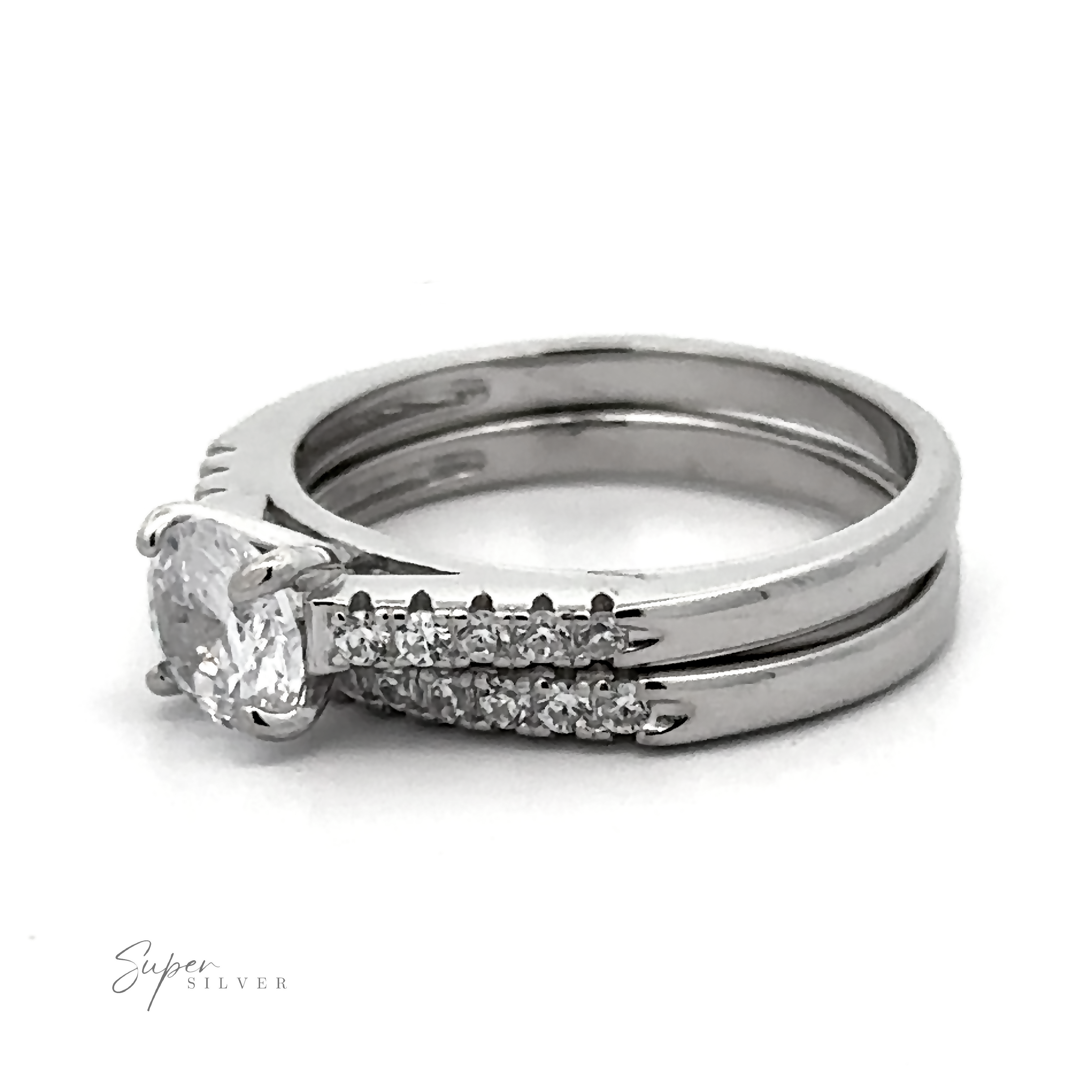 Round Solitaire Wedding Band Set