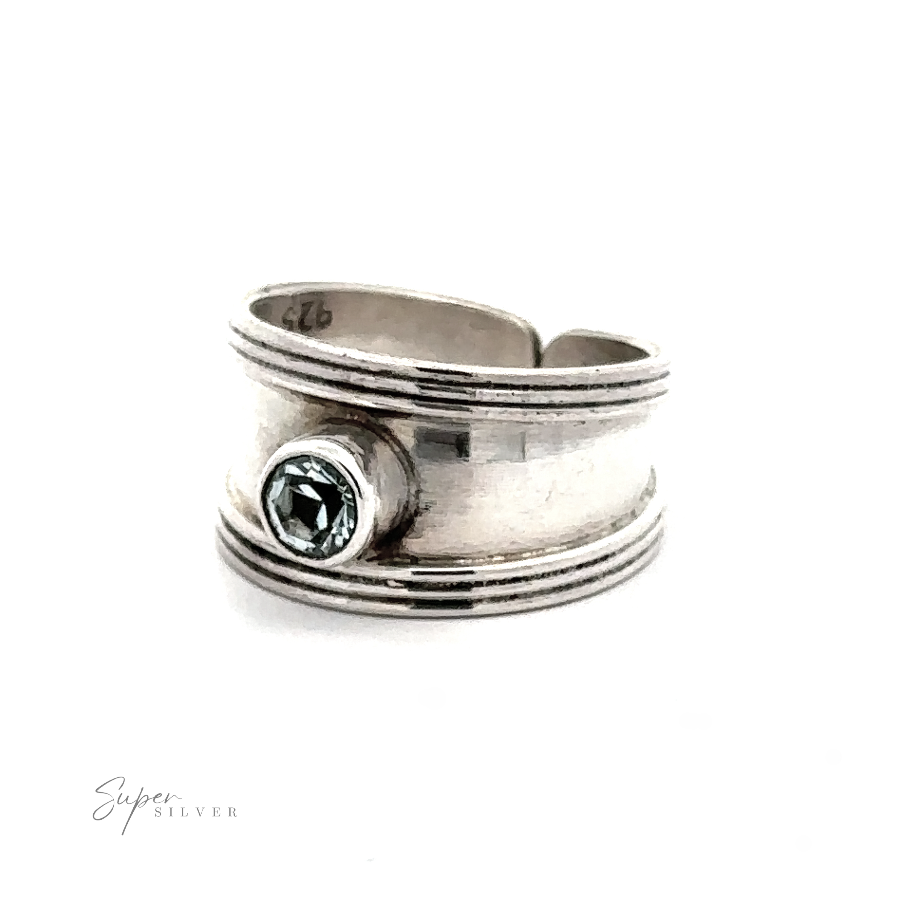 Adjustable Wide Cigar Band Toe Ring with Gemstone toe ring featuring a wraparound design with a single green gemstone, displayed against a white background.