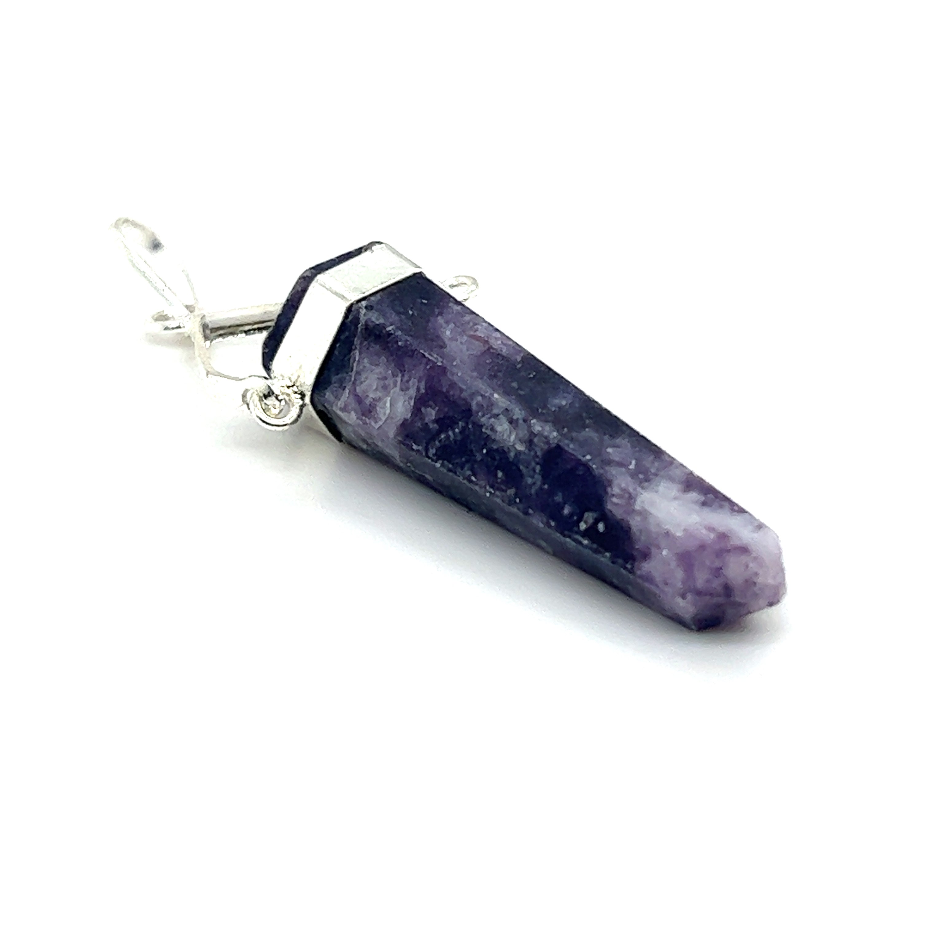 A purple Raw Stone Swivel Pendant on a Super Silver silver-plated setting.