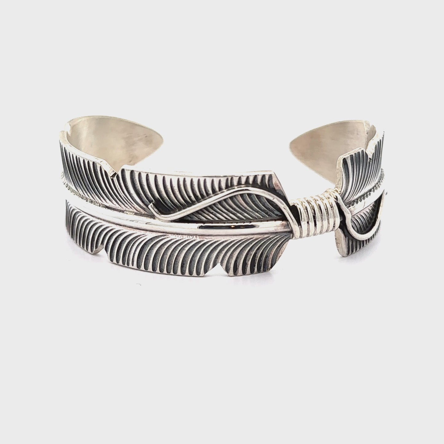 
                  
                    Load and play video in Gallery viewer, Native American Silver Feather Cuff Bracelet
                  
                