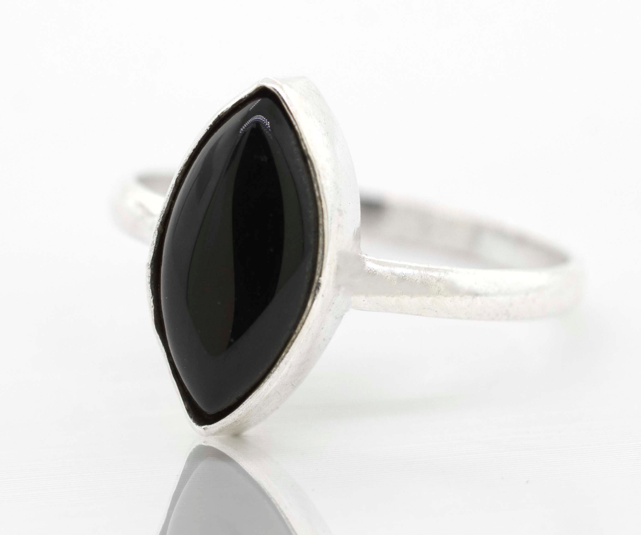 A sterling silver ring with a Simple Marquise Shaped Gemstone Ring.