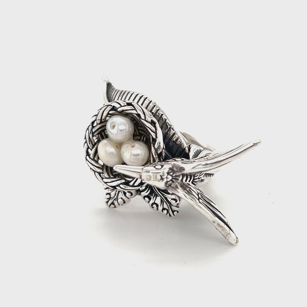 
                  
                    Load and play video in Gallery viewer, Hummingbird With Nest of Pearls Ring
                  
                