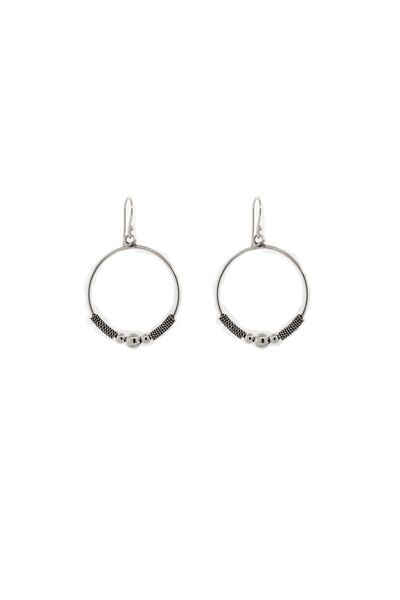 A pair of Super Silver Bali Style Circle Drop Earrings on a white background.