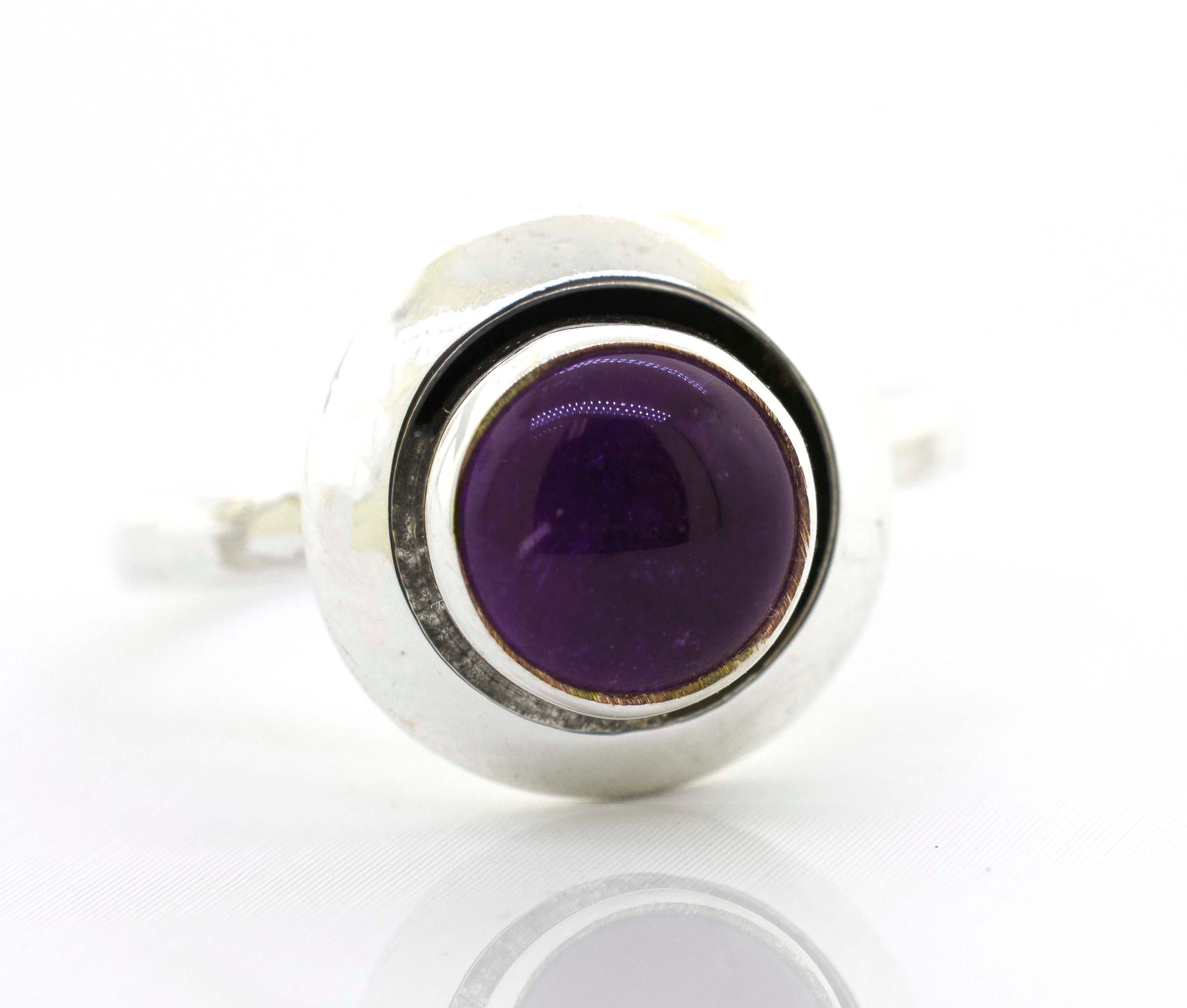 Boho-inspired Round Gemstone Ring With Oxidized Outline crafted in sterling silver, featuring a stunning stone centerpiece.