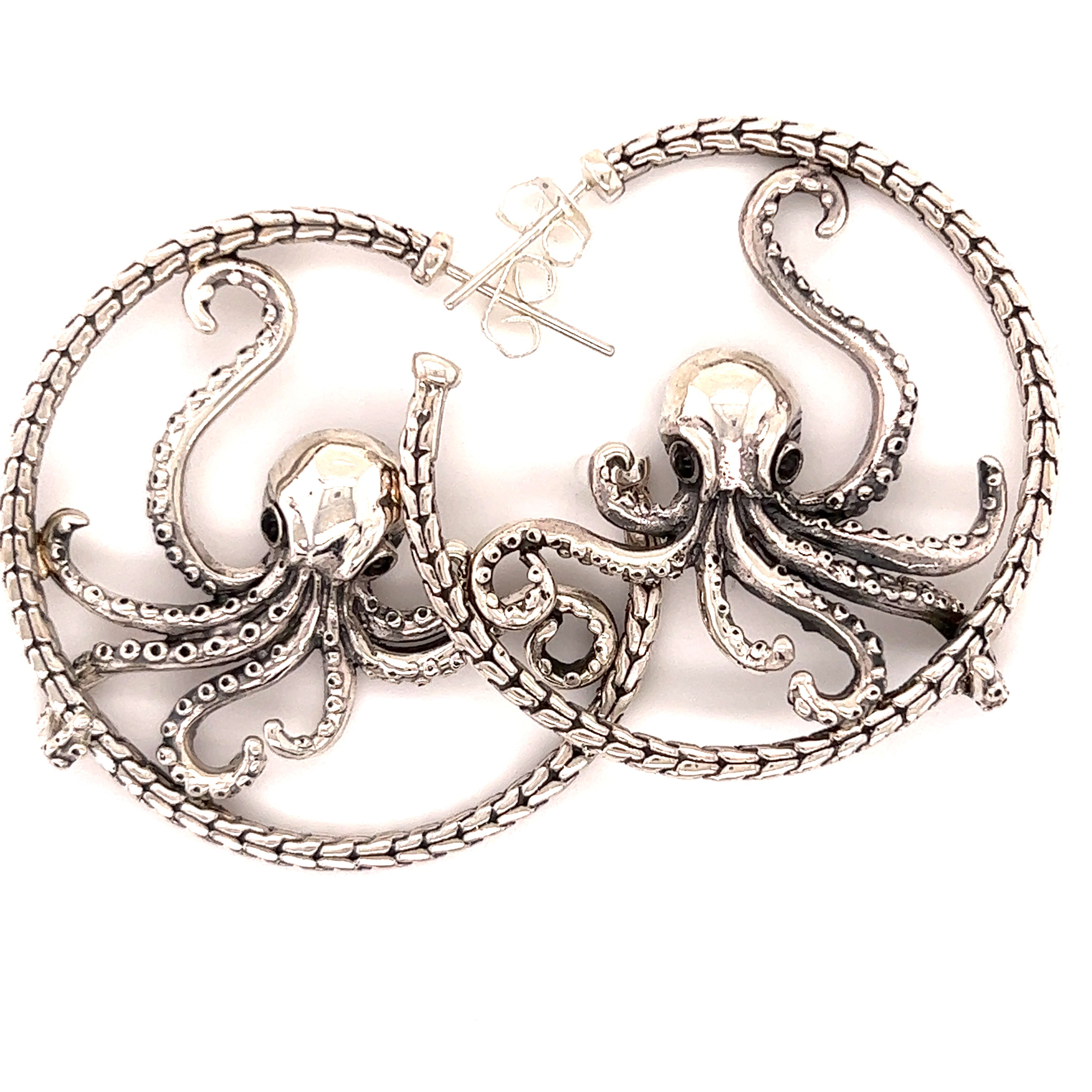 Super Silver's Designer Handcrafted Octopus Earrings in sterling silver, part of our ocean theme jewelry collection.