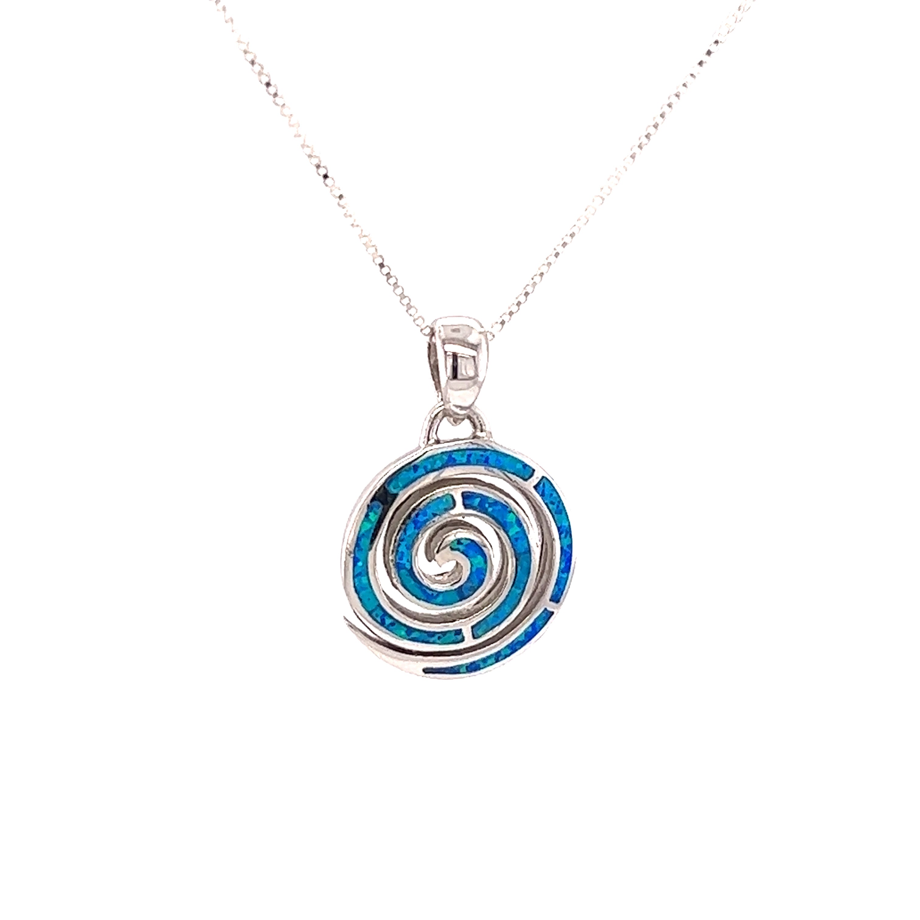 A Super Silver Opal Spiral Pendant with a spiral design on it.