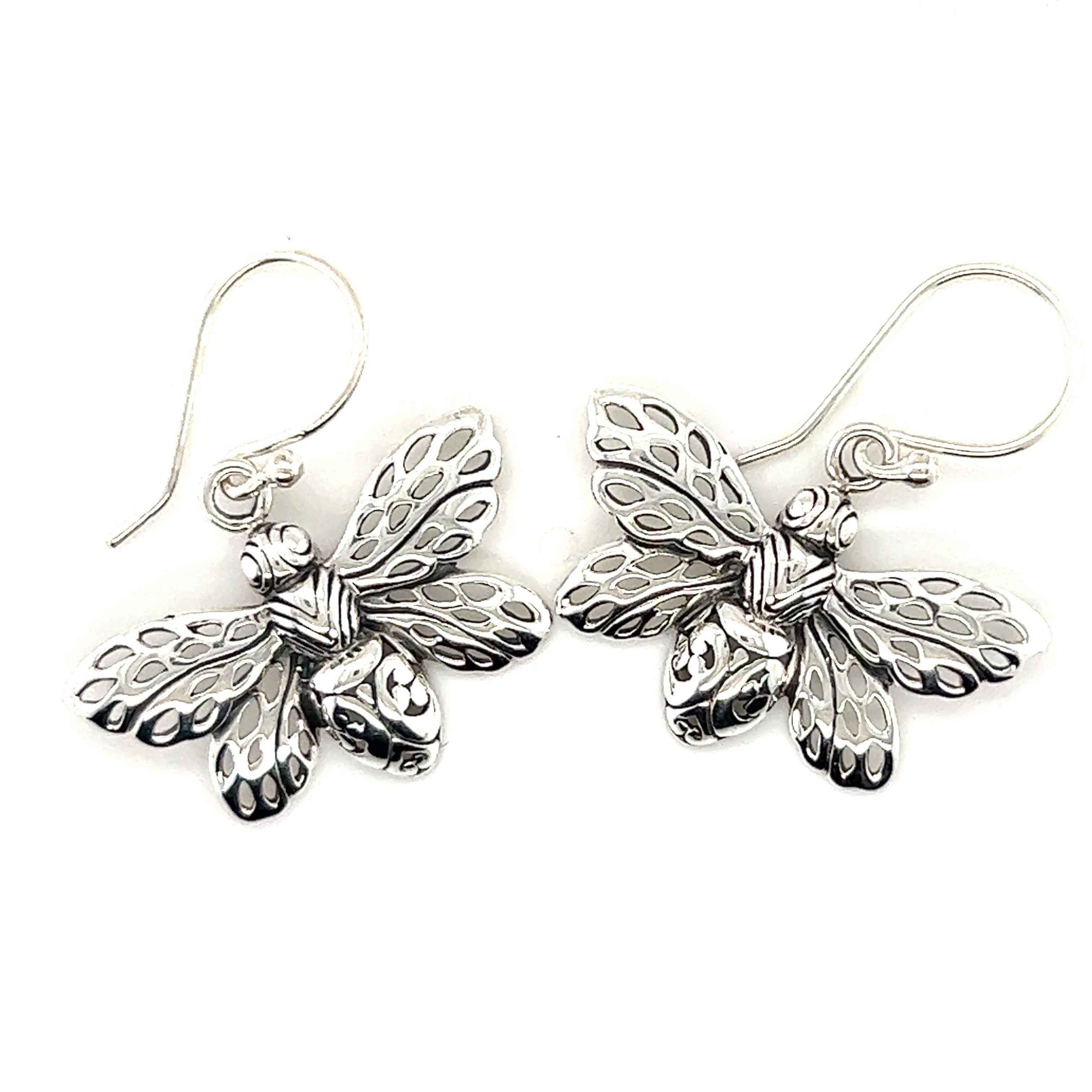 Super Silver presents a stunning pair of Bee Earrings showcased on a pristine white background.