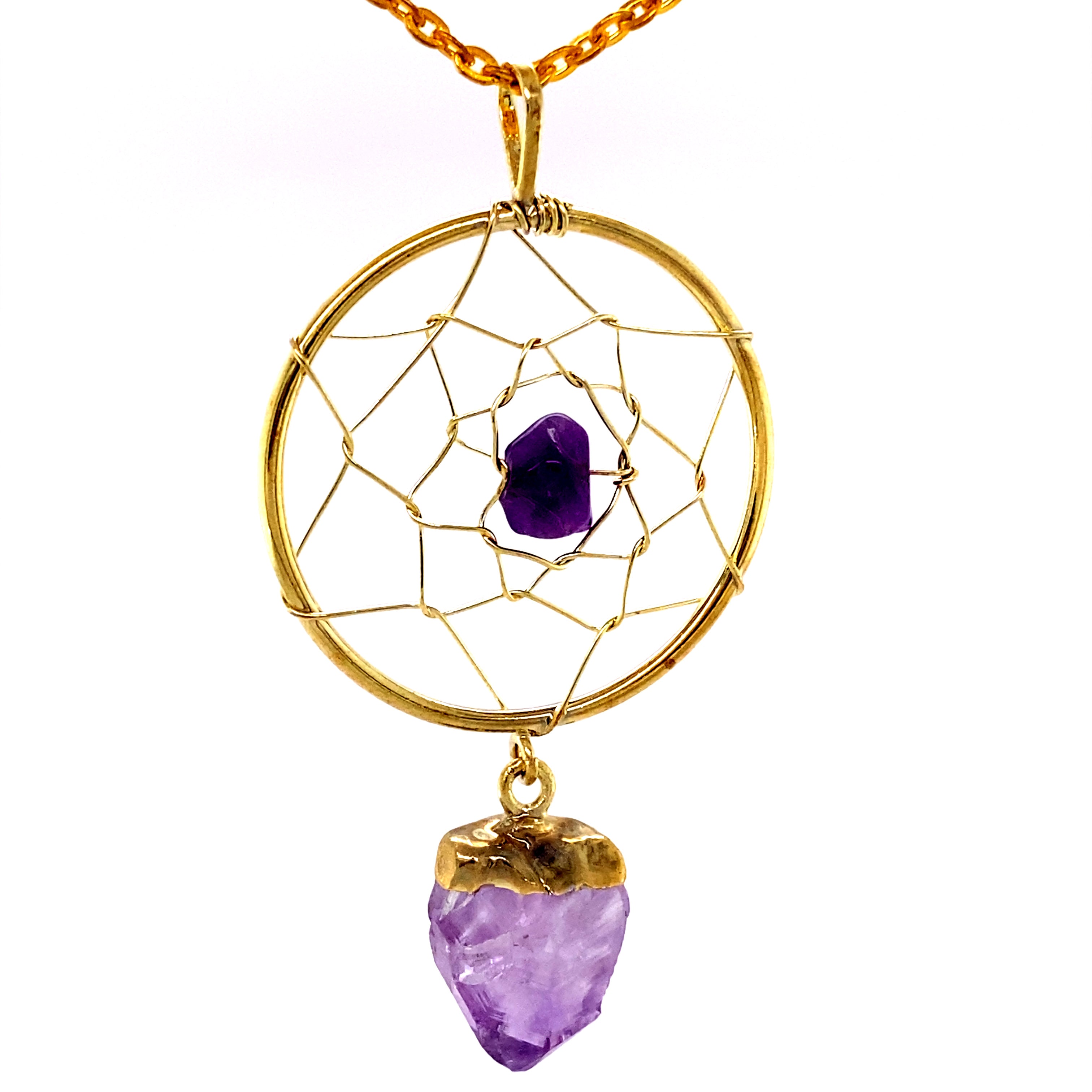 Super Silver's Gold Dreamcatcher Pendant with Gemstone Point.