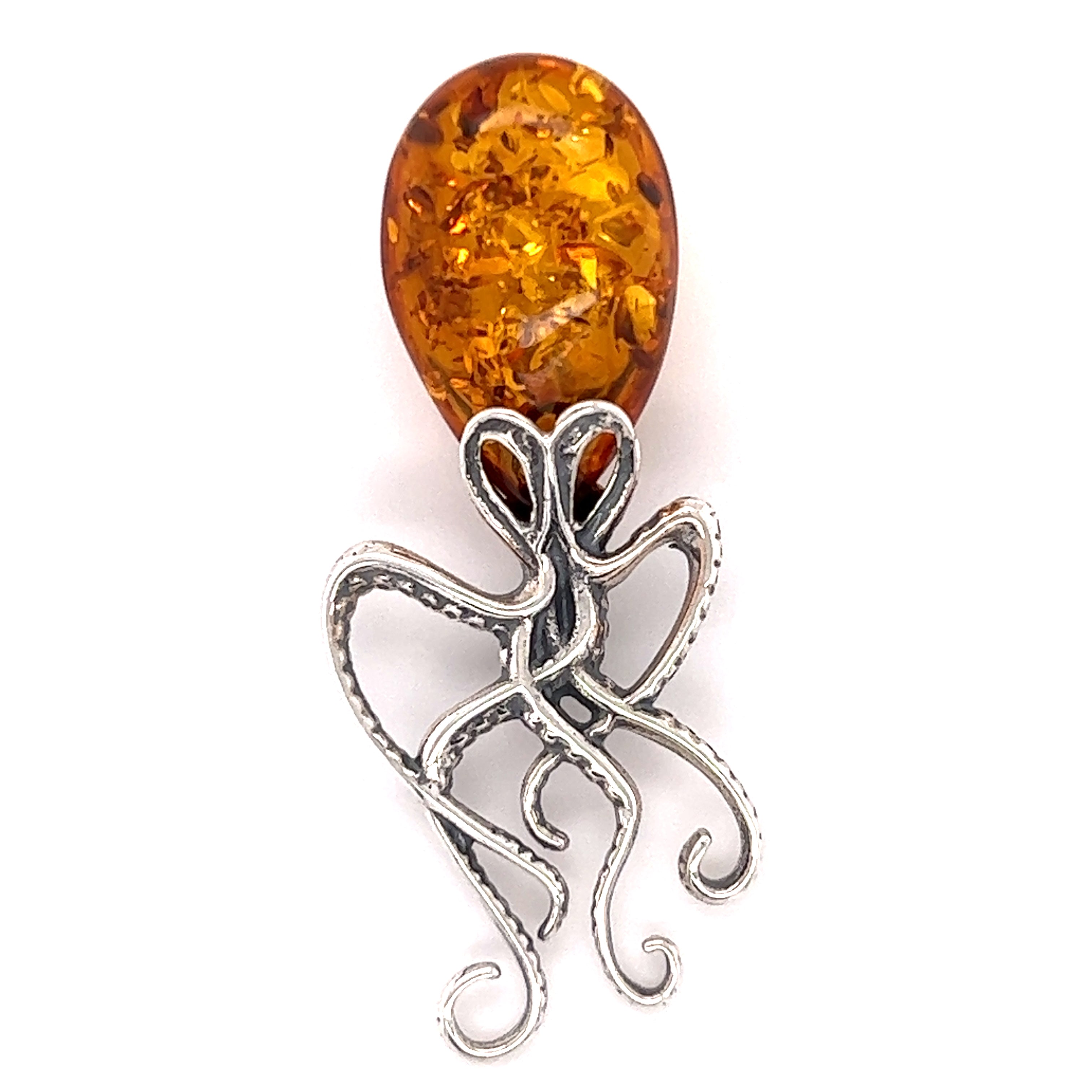 Bewitching Designer Amber Octopus pendant, perfect for ocean enthusiasts enchanted by its unique design.