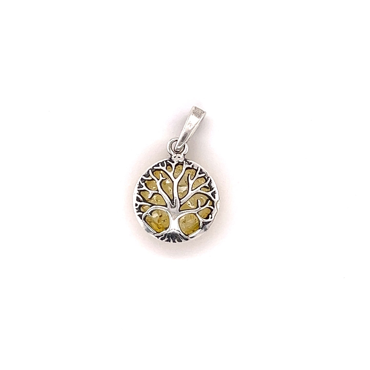 A Super Silver Charming Tree Of Life Lemon Amber Pendant with yellow stones.