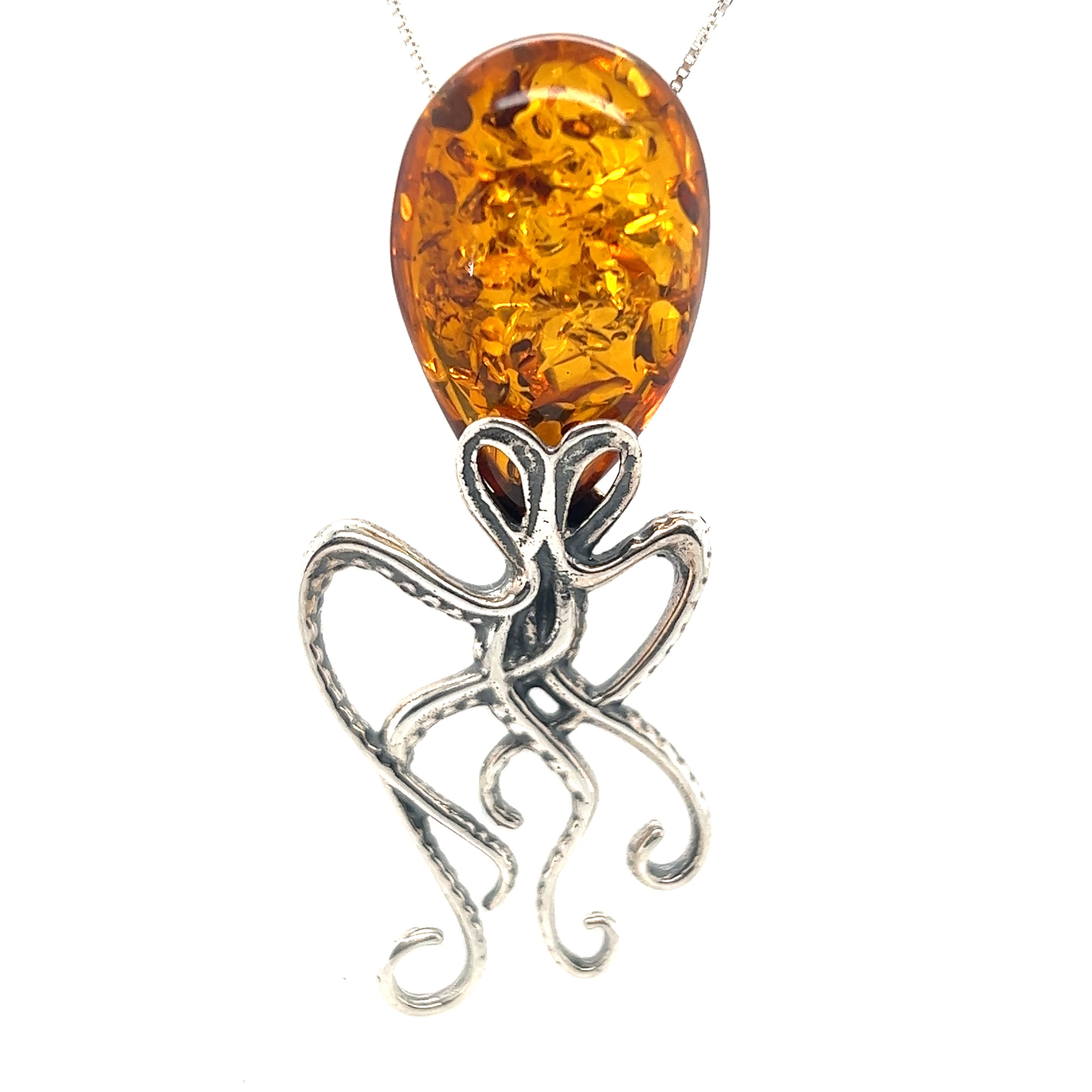 Bewitching Designer Amber Octopus Pendant, perfect for ocean enthusiasts and crafted by Super Silver.