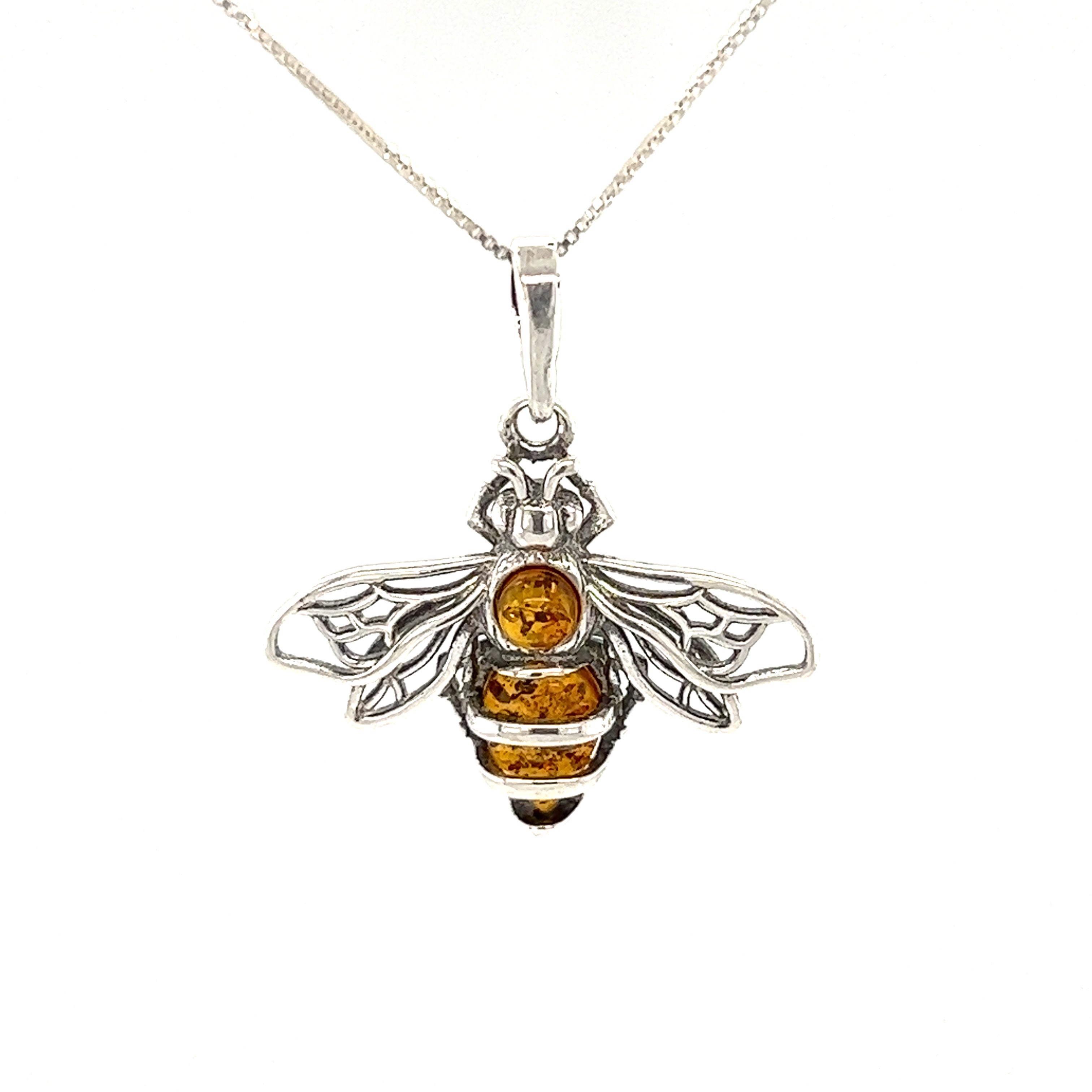 Charming Amber Bee Pendant by Super Silver in .925 sterling silver.
