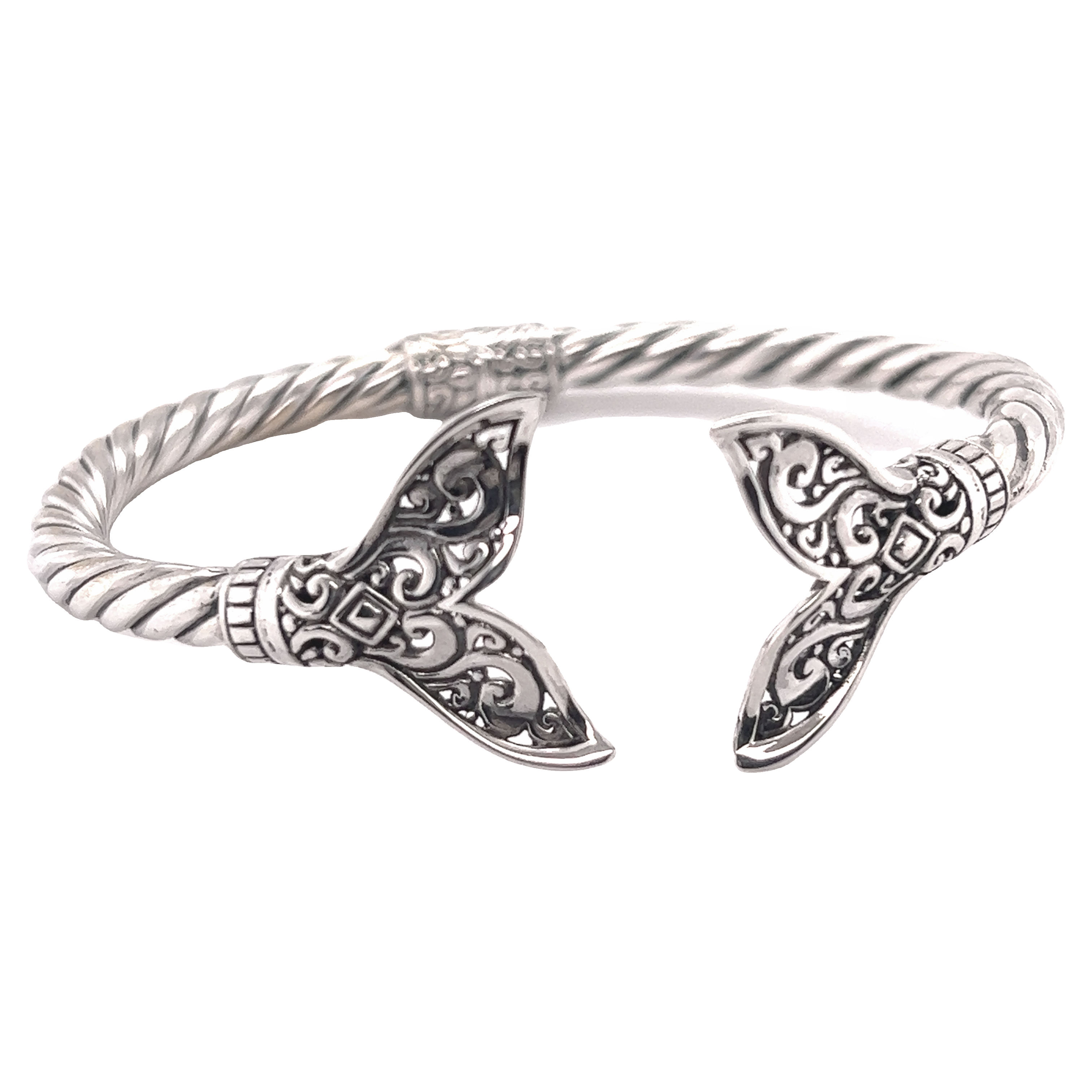 Super Silver Majestic Full Filigree Whale Tail Cuff Bracelet.